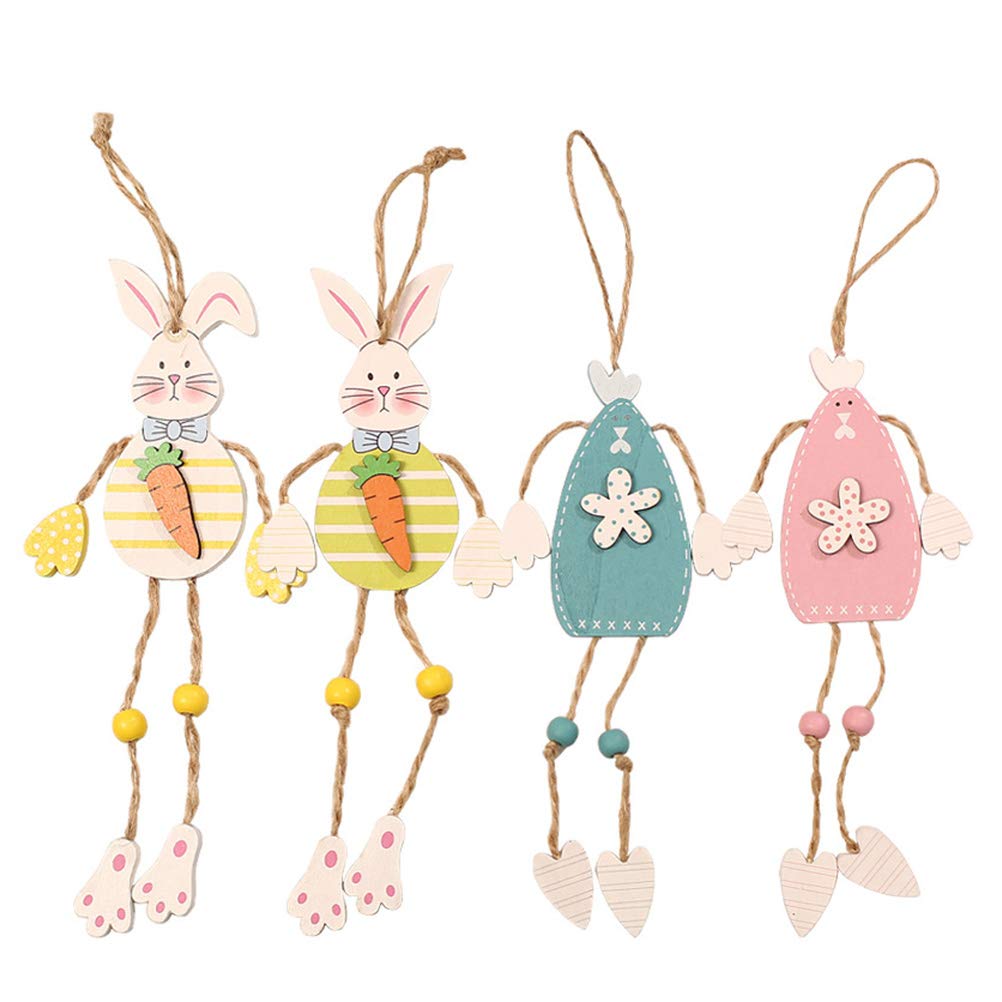 Veemoon 4pcs Wooden Easter Bunny Ornaments - Hanging Rabbit Decorations for Easter Tree, Basket Fillers & Party Supplies | Perfect for Easter Home Decor, Spring Celebrations & Gift Giving