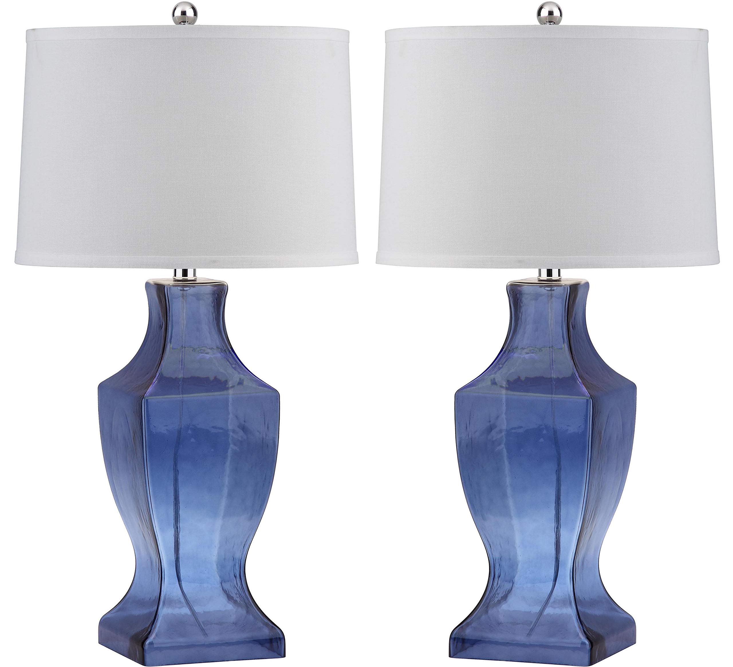 Safavieh Blue and White Glass Bottom Table Lamp Set of 2 - Modern Home Decor for Living Room, Bedroom & Office Lighting