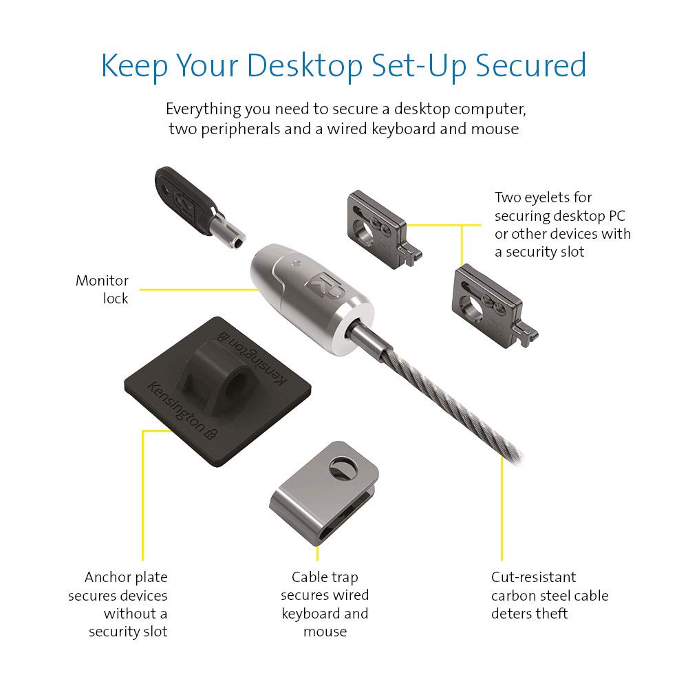 Kensington Secure Laptop & Desktop Locking Kit - Anti-Theft Security Cable for Computers, Monitors & Peripherals - Ideal for Office, Home & Public Workspaces