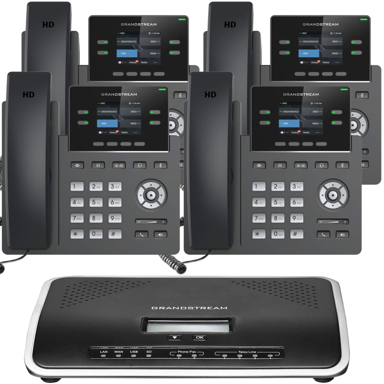 Grandstream GRP2612P Business Phone System - 4 Phone Bundle with Auto Attendant, Voicemail, Remote Extensions & 1 Year Free Service | Ideal for Small Offices & Call Centers