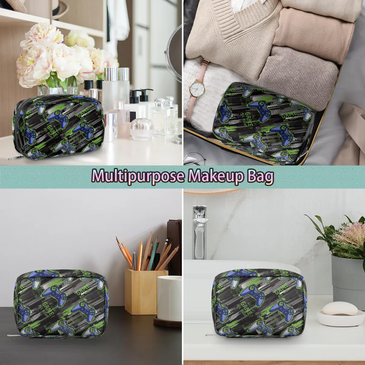 Kids Toiletry Bag for Boys - Small Waterproof Gamer Gamepad Cosmetic Travel Bag for Toddlers | Perfect for Weekend Trips, Sleepovers & Family Vacations