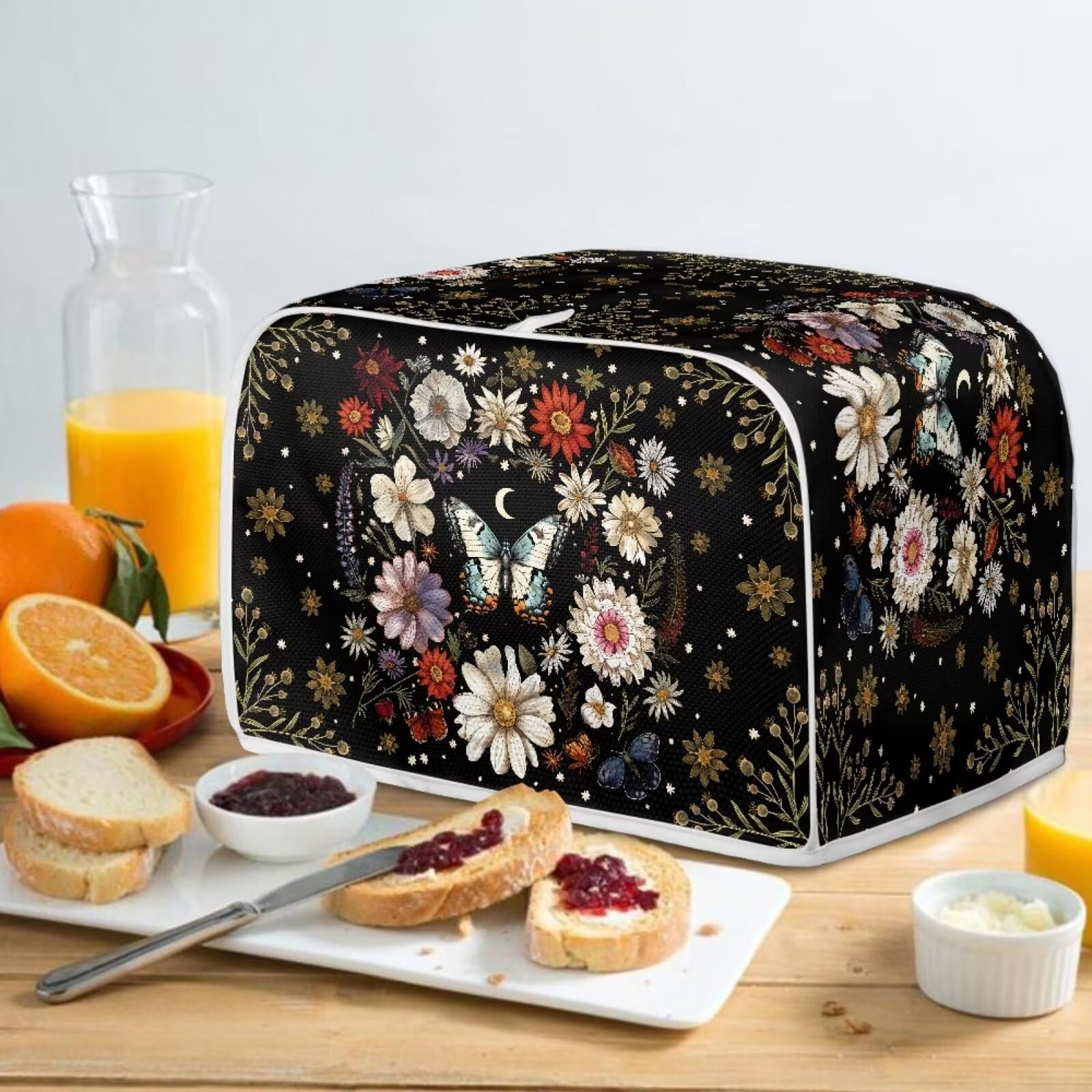 Lotusorchid 4-Slice Toaster Cover - Washable & Decorative Dust Cover for Bread Maker & Toaster Machine - Black Kitchen Appliance Protector - Perfect for Home, Office, and Restaurant Use