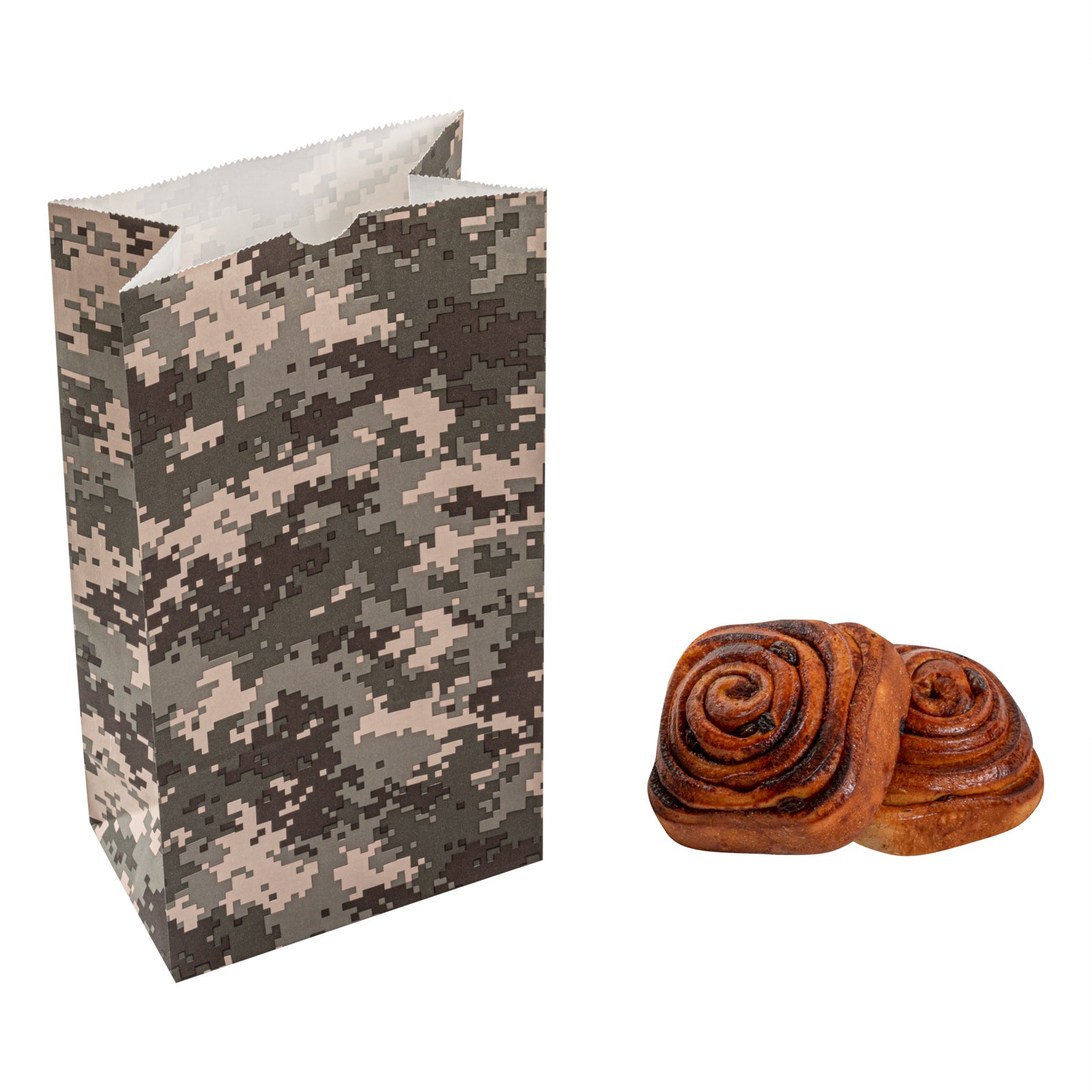 Camouflage Paper Bags 6x3.5x10.75 Inches - 6 lb Weight Capacity - Pack of 100 Bulk Kraft Gift Bags for Hunting, Military, Outdoor Events & Party Favors