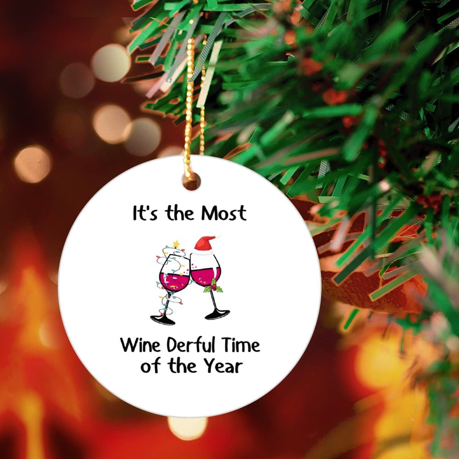 Funny Wine Lover Ceramic Christmas Ornaments - Unique Holiday Tree Decorations for Wine Enthusiasts - Perfect Gift for Christmas Parties & Wine Tasting Events