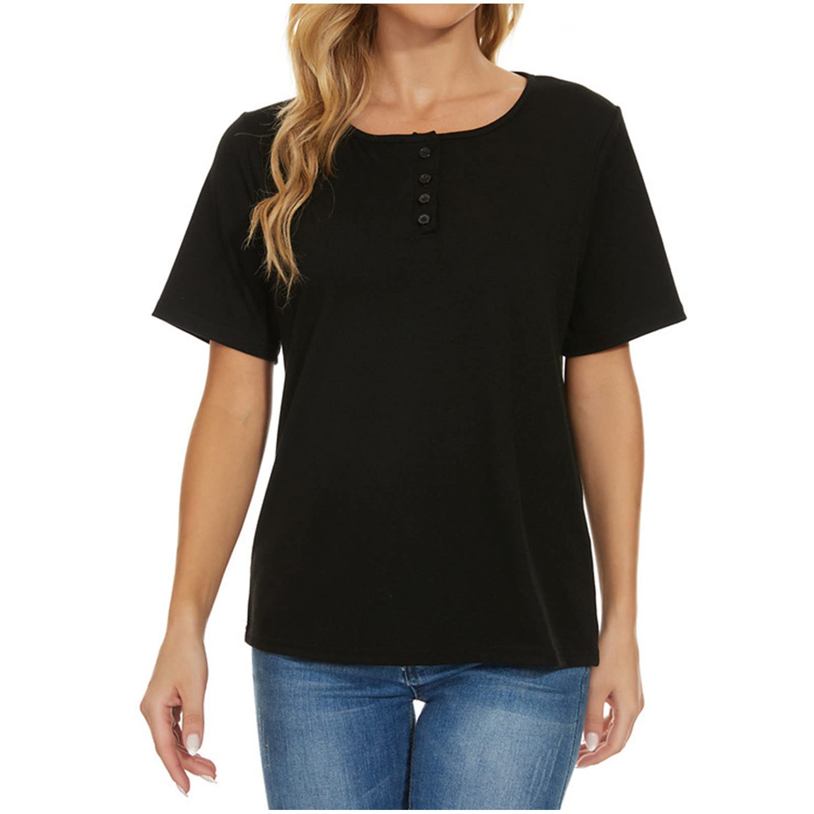 Ozmmyan Women's Summer Casual Short Sleeve T-Shirt - Loose Fit Solid Color Blouse & Work Tunic - Perfect for Office, Outings & Everyday Wear