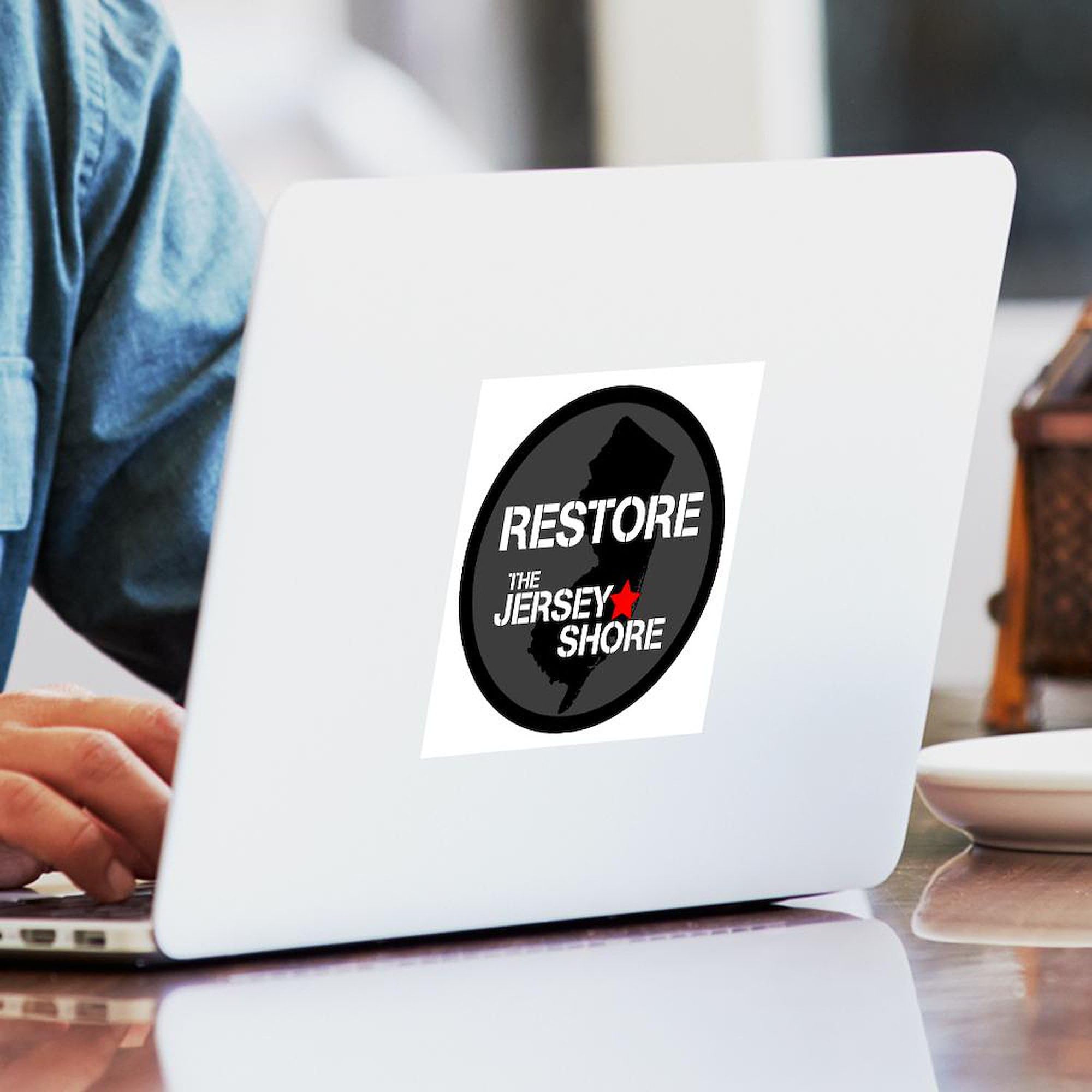 Restore The Jersey Shore 3x3 Square Bumper Sticker - Waterproof Vinyl Car Decal for Windows, Laptops & Coolers - Funny Beach Theme Sticker for Cars, Surfboards & Travel Accessories