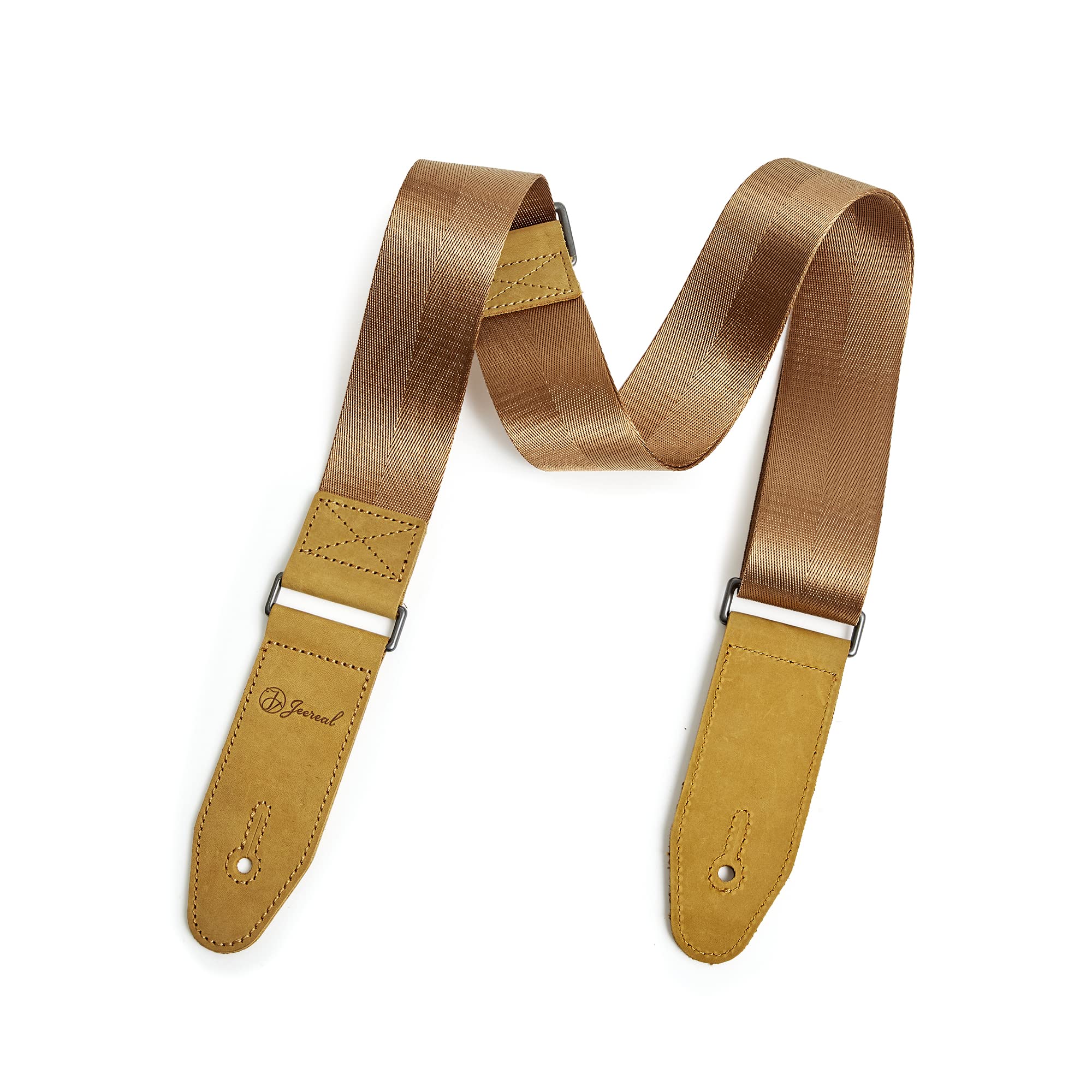 Jeereal Soft Cotton Guitar Strap with Genuine Leather Ends - Adjustable Strap for Acoustic Guitar, Electric Guitar, Bass & Banjo - Perfect for Live Performances, Studio Sessions & Music Practice
