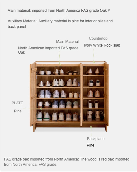 Solid Oak Wood Modern Minimalist Shoe Cabinet with Rock Plate - Perfect for Entryway, Living Room, and Bedroom Storage Organization