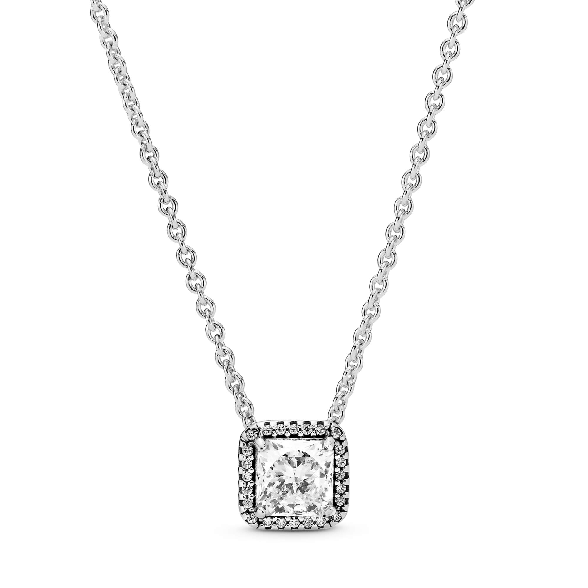 PANDORA Sterling Silver Square Sparkle Halo Necklace with Cubic Zirconia | Elegant Jewelry Gift for Women | 17.7