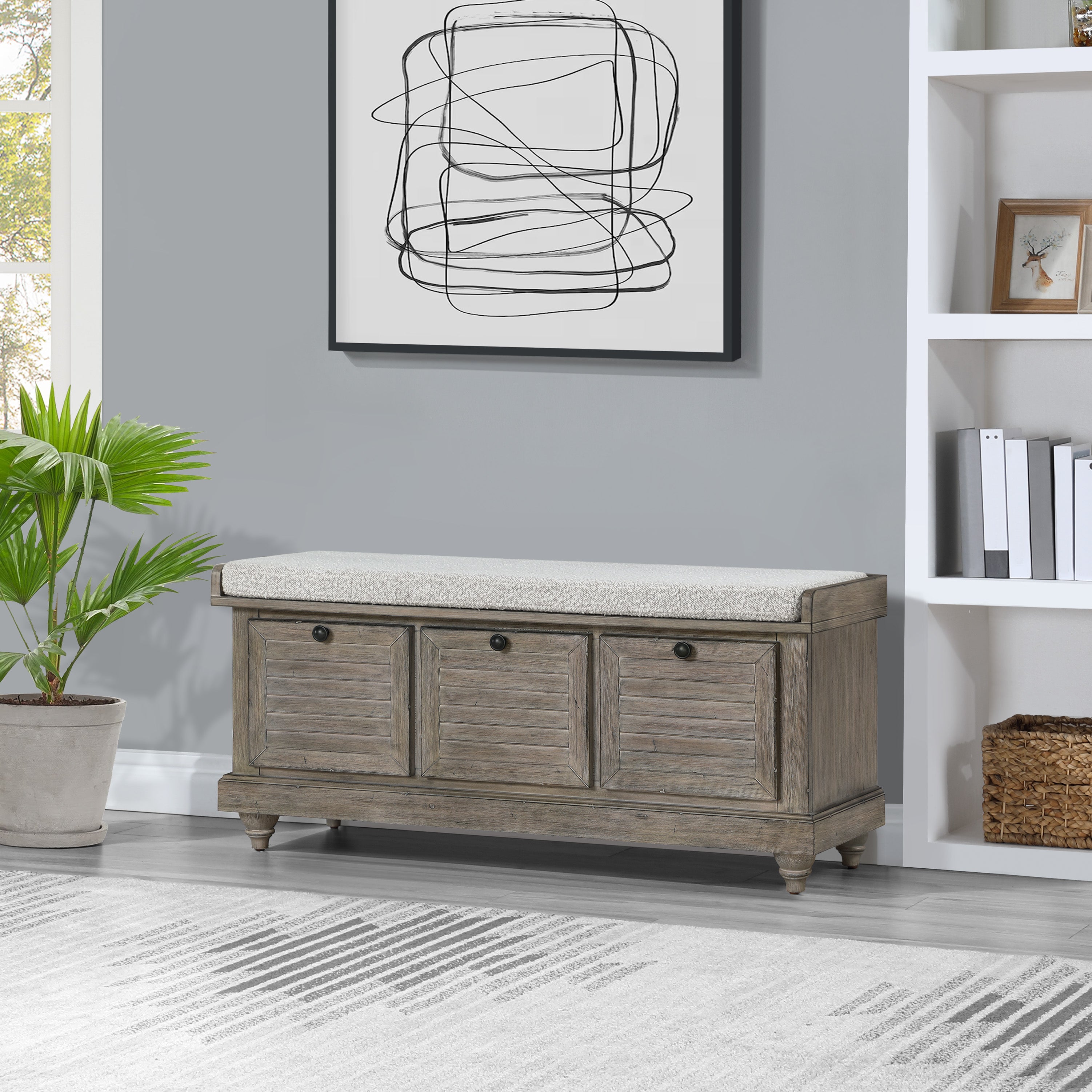 Office Star OSP Designs Dover Storage Bench with Seat - 2-Tier Organizer for Entryway, Living Room & Bedroom - Durable Fabric & Wood Frame for Home Storage Solutions [DOV]