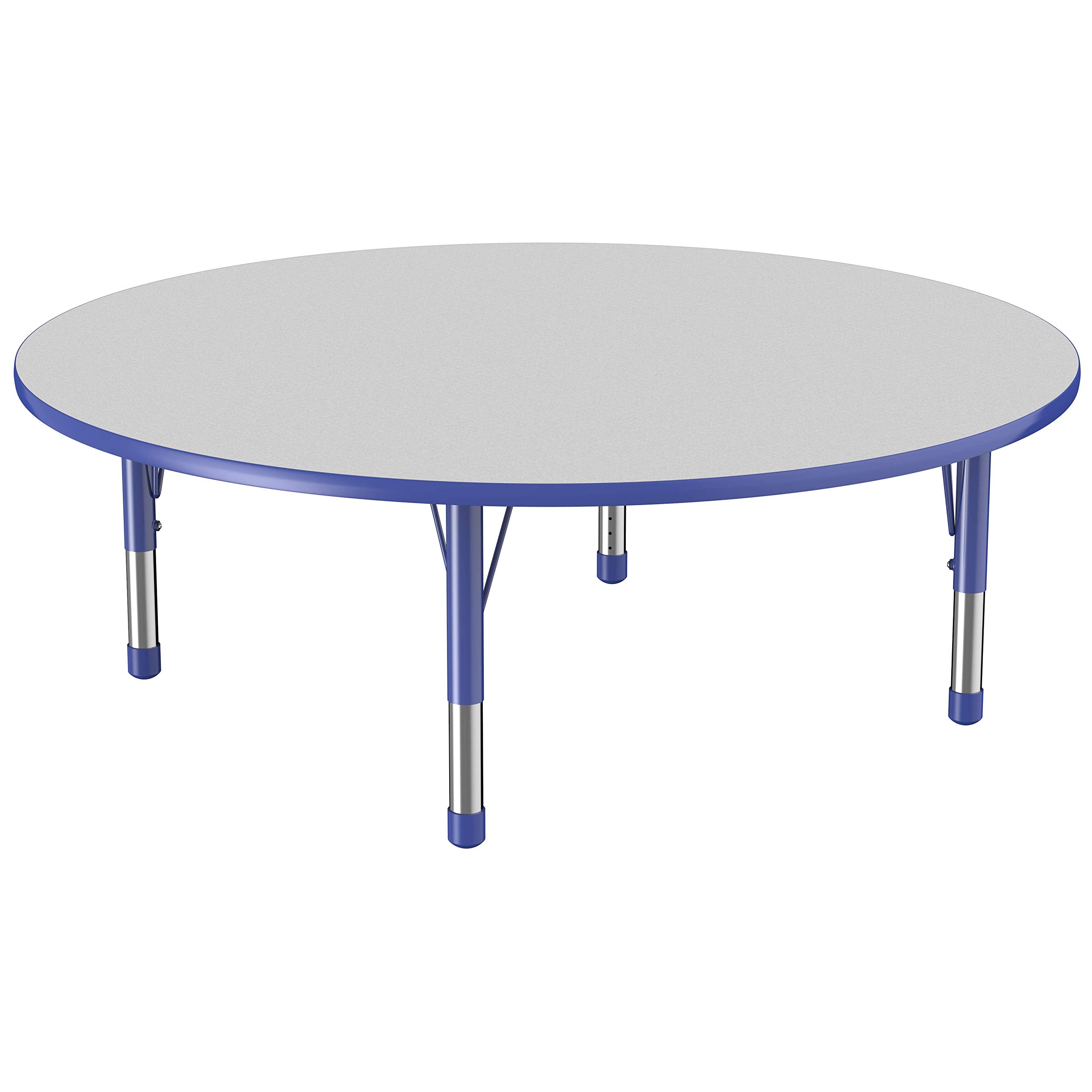 FDP 60-Inch Round Activity Table for Kids - Adjustable Height 15-24 Inches, Gray Top with Blue Edge - Perfect for Preschool, Classroom & Daycare Learning Centers