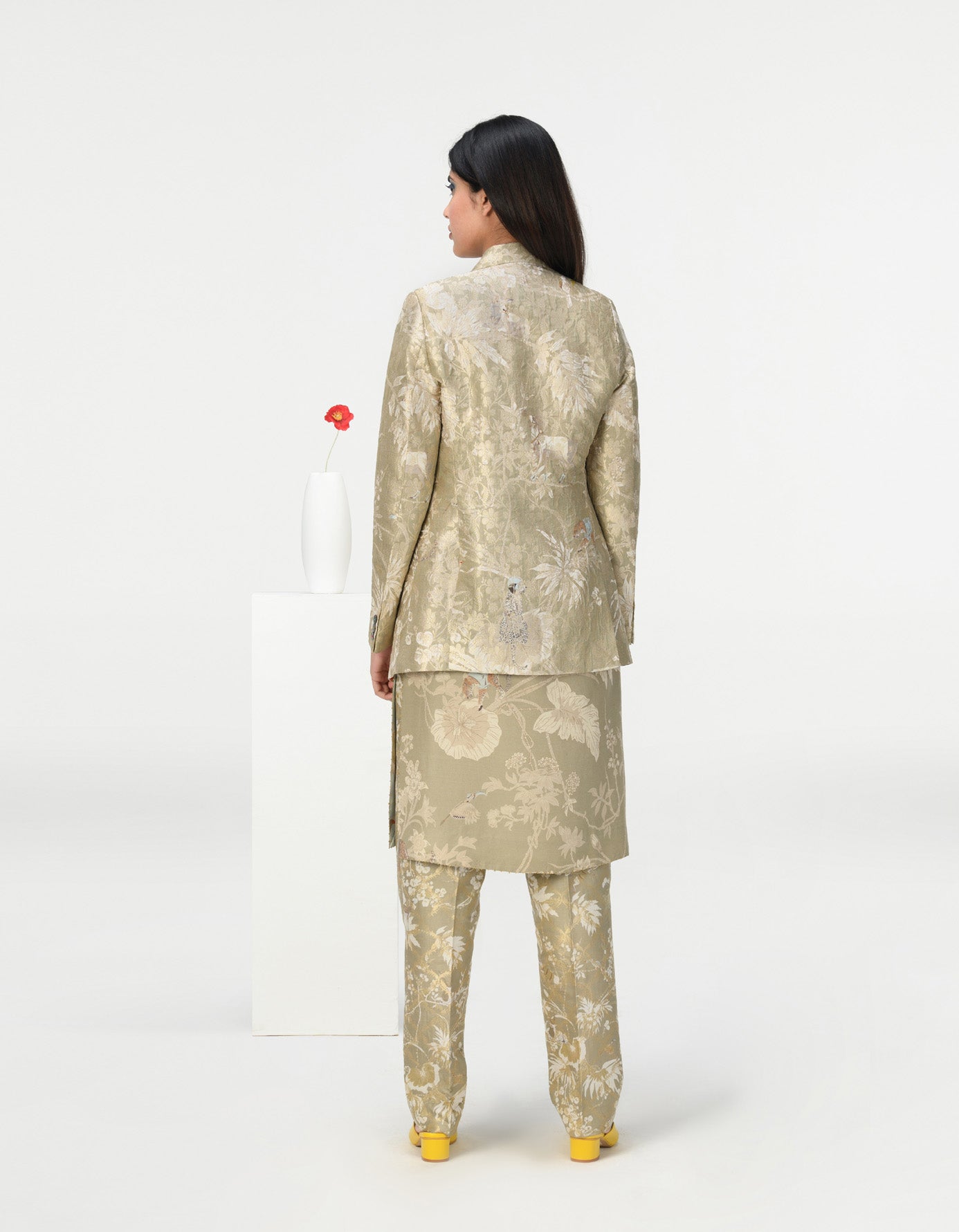 Elegant Classic Silk Brocade Trousers in Oyster Grey - Perfect for Formal Events, Weddings & Evening Occasions