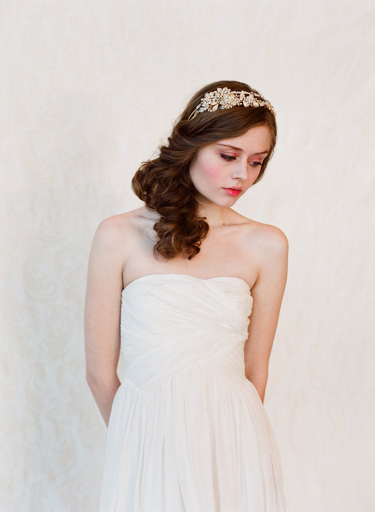 Elegant Double Band Golden Tiara for Women - Style #147 | Perfect for Weddings, Prom, and Special Occasions
