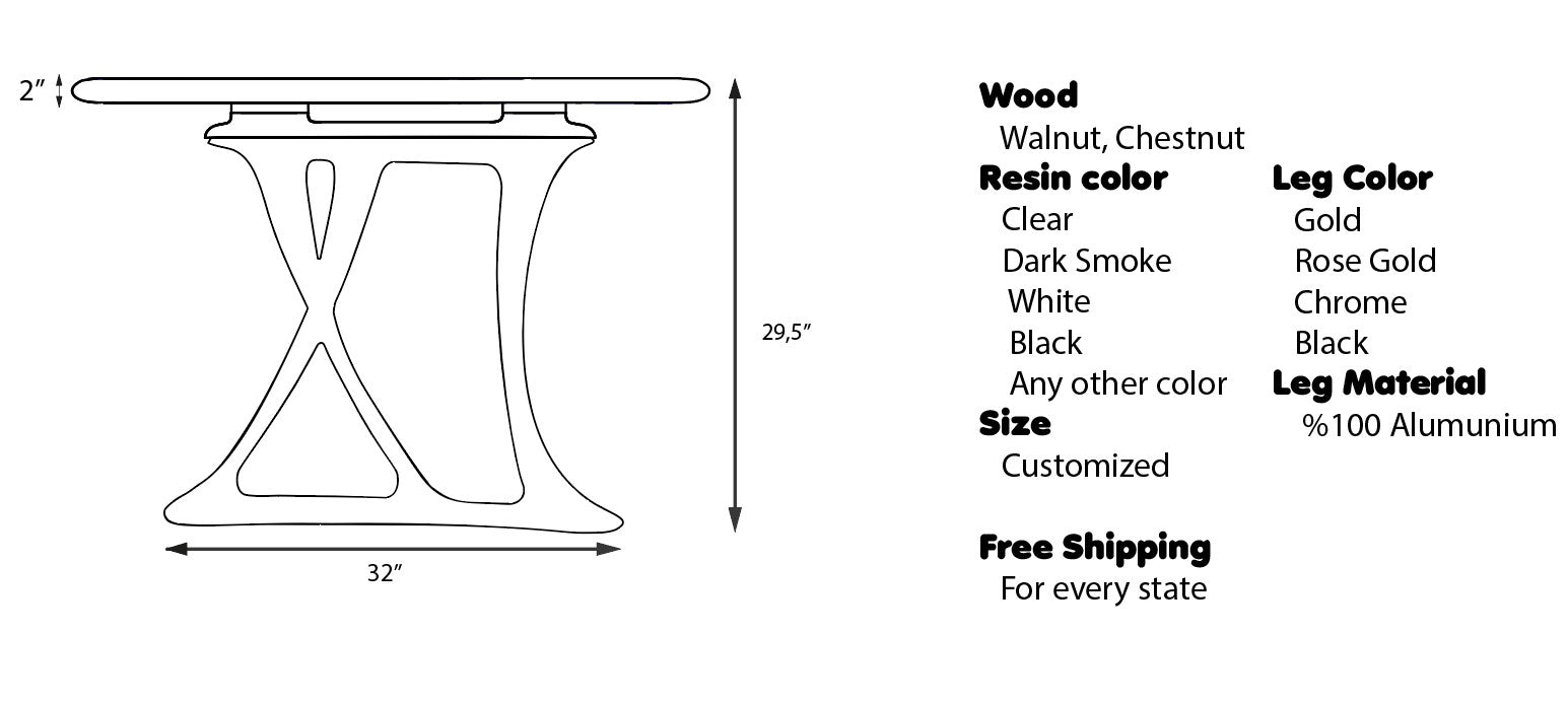 Custom Epoxy Resin Dining Table - Handmade Osso Wood & Resin Live Edge Table for Modern Dining Room, Kitchen, Restaurant & Office Decor
