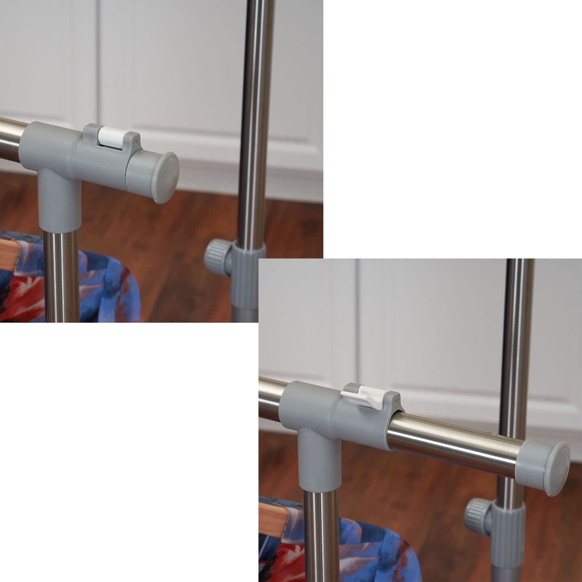 Premium Folding Double Garment Rack with Wheels - Heavy Duty Clothes Drying Rack for Laundry Room, Bedroom & Closet Organization | Space Saving Silver Garment Stand for Hanging Clothes, Towels & Coats (Ideal for Apartments, Dorms & Small Spaces)