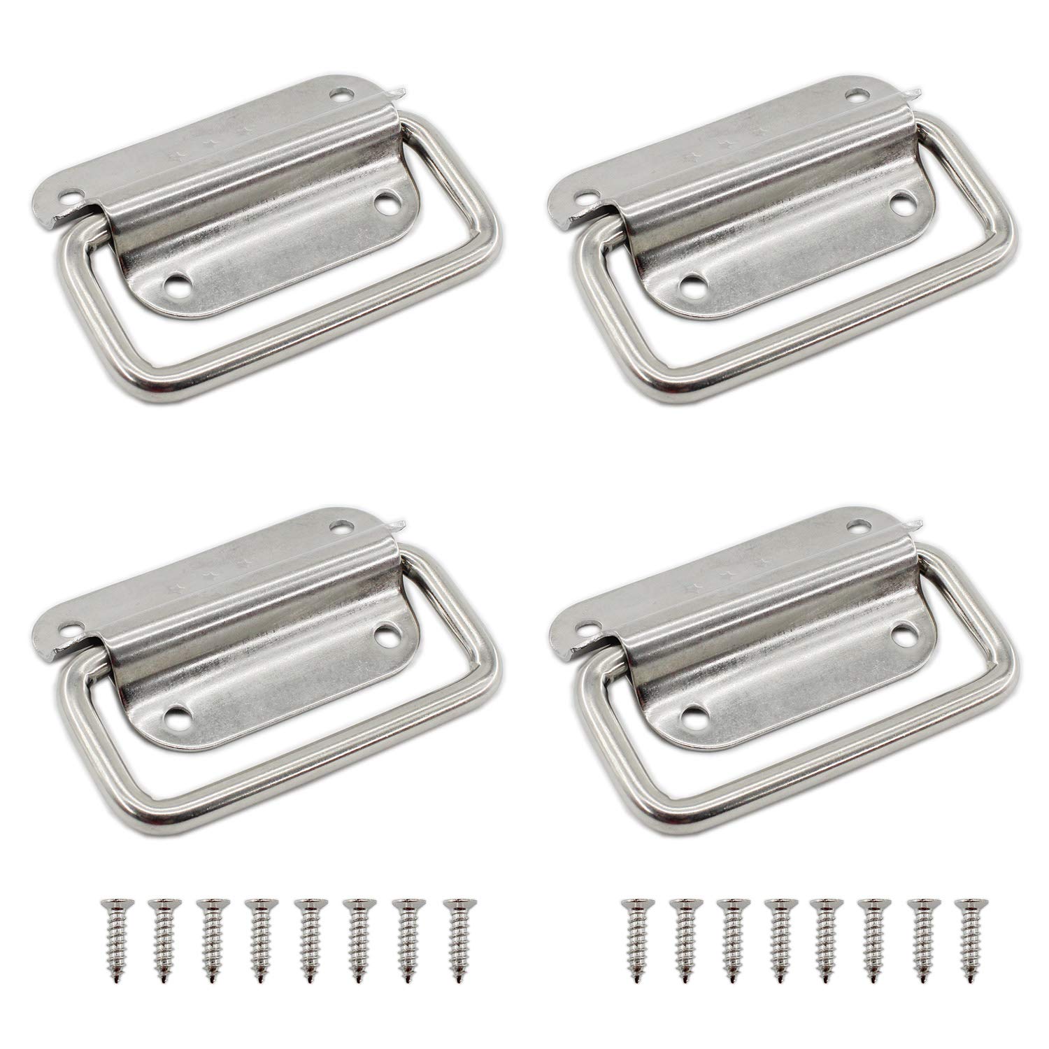 4 Pack Stainless Steel Cabinet Pull Handles - Foldable Boat Hatch Latch & Wardrobe Handle Accessories - Durable Toolbox & Door Chest Lifting Ring Pull - Perfect for Kitchen Cabinets, Wardrobes, Toolboxes & Marine Applications