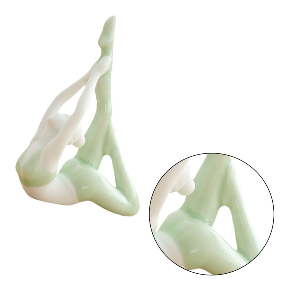 VICASKY Light Green Ceramic Yoga Pose Statue - Meditation & Yoga Figurine Collection, Decorative Girl Sculpture for Desktop, Shelf & Coffee Table - Perfect for Yoga Studios, Home Decor & Mindful Spaces