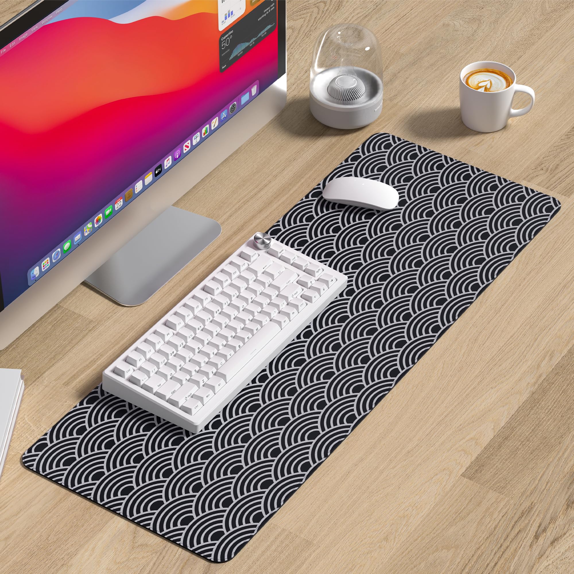 Extra Large Gaming Mouse Pad - XXL Non-Slip Desk Mat for Keyboard & Mouse | Waterproof Office Computer Accessories for PC/Laptop | Black & White Geometric Pattern | Perfect for Gamers, Programmers & Office Workers