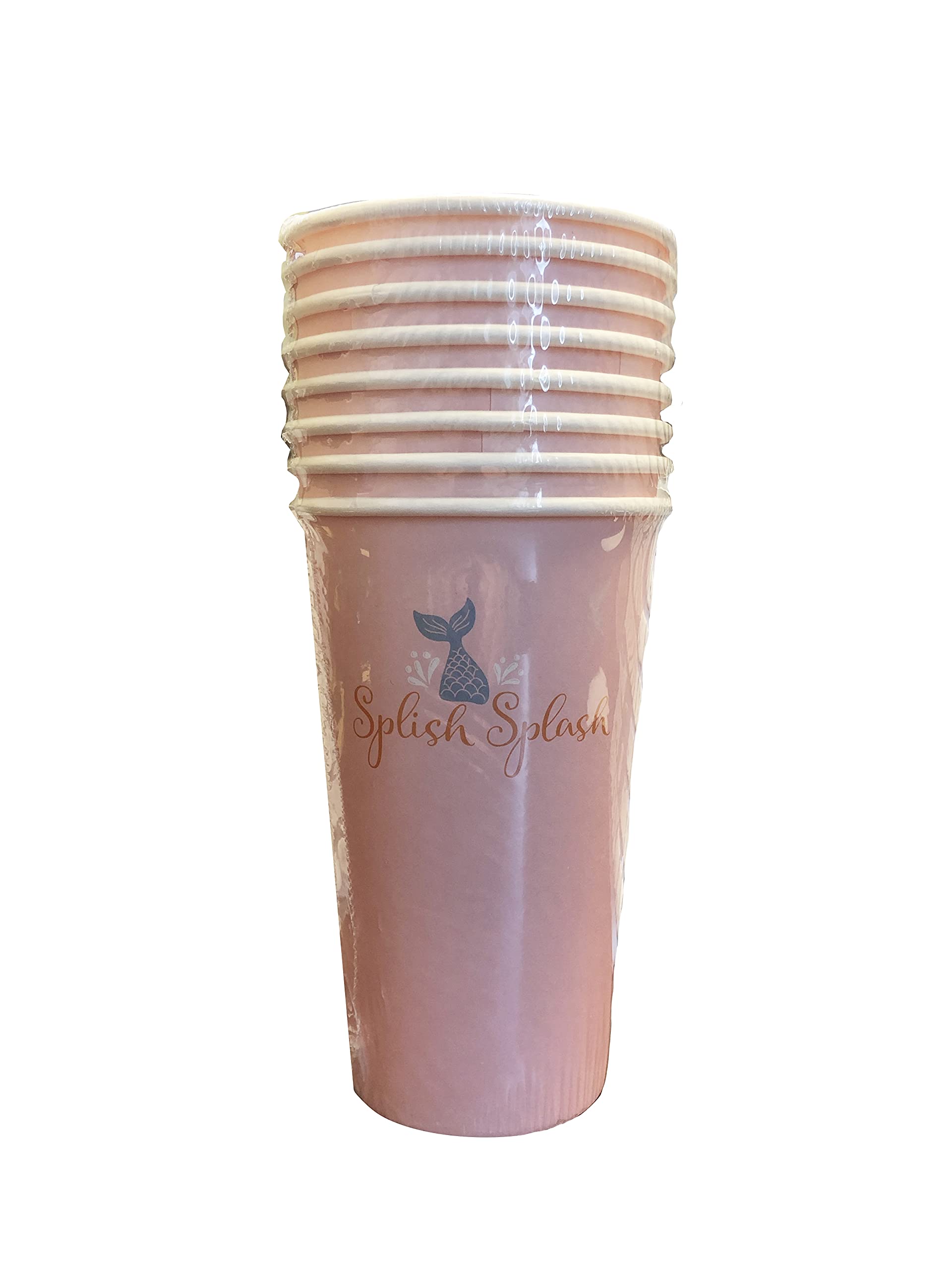 8-Pack Pink Disposable Paper Party Cups for Kids Birthday, Baby Shower & Summer Pool Parties - Splish Splash Design, BPA-Free