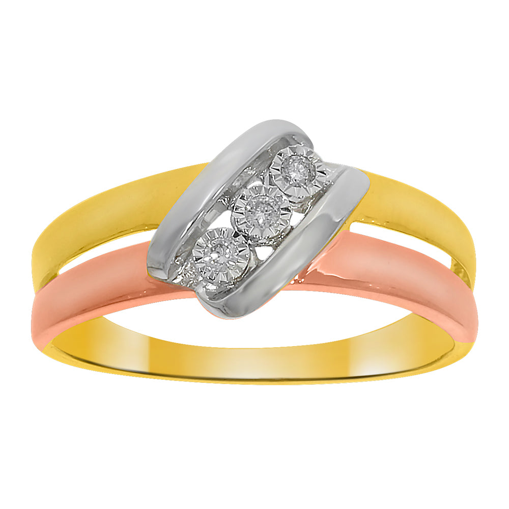 9ct Yellow Gold & White Gold Diamond Dress Ring - 0.05 Carats, Elegant Jewelry for Women, Perfect for Weddings, Parties & Special Occasions