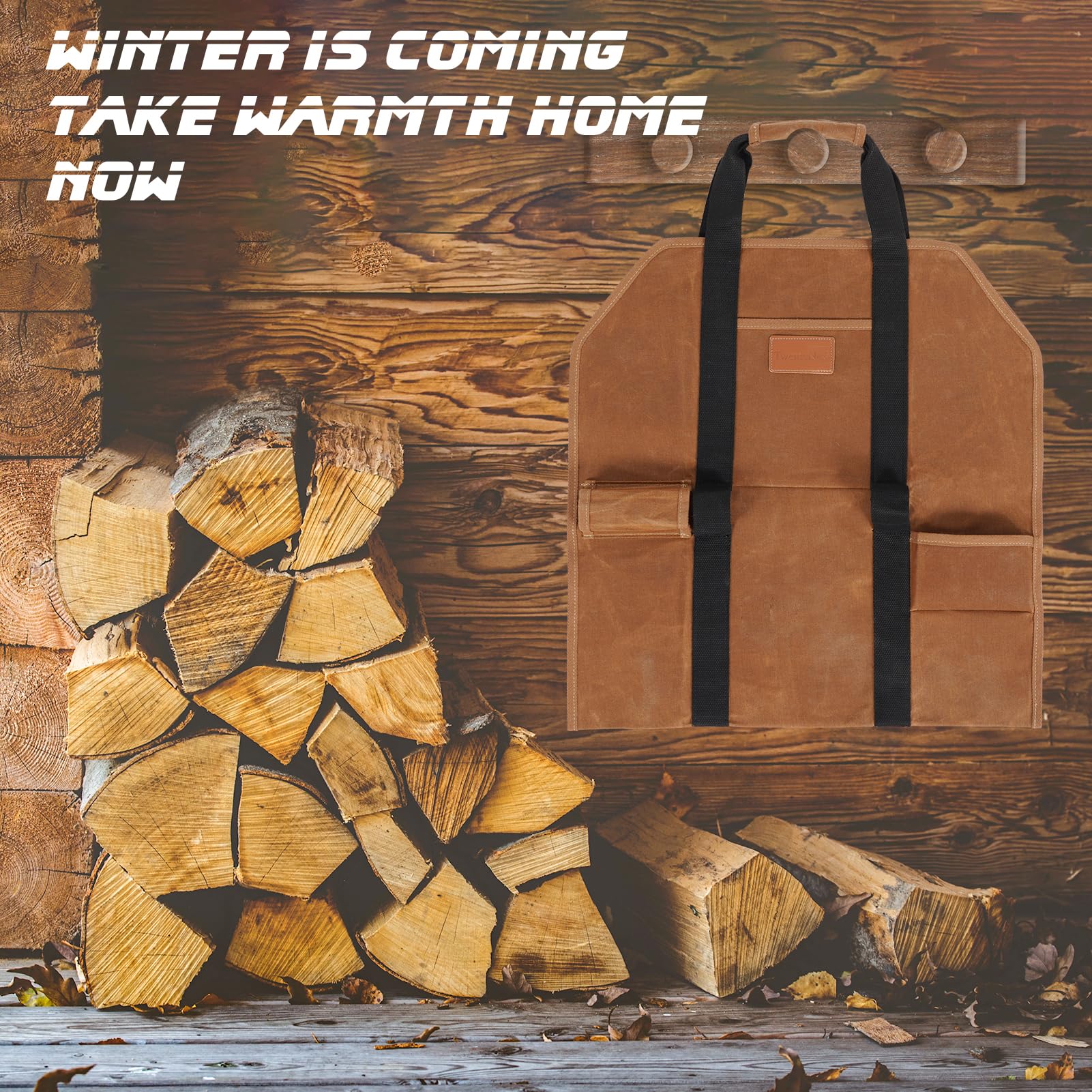 Heavy Duty Waxed Canvas Firewood Log Carrier Tote Bag with Handles - Fireplace Wood Stove Accessories for Camping, BBQ, Indoor & Outdoor Use - Perfect for Fireplace, Wood Stove, Camping Trips and Backyard Gatherings