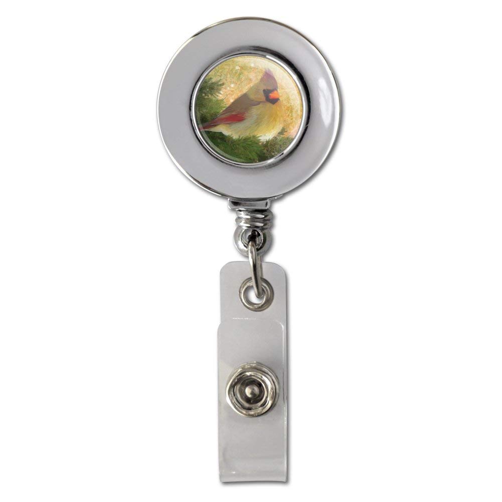 Christmas Holiday Cardinal Bird Retractable Reel Chrome Badge ID Card Holder Clip - Perfect for Office, School, Events & Security Personnel