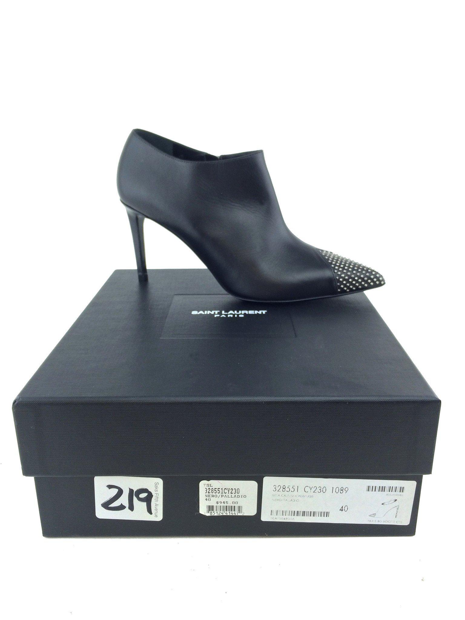 Saint Laurent Studded Pointed Toe Ankle Boots Women's Size 10 Black Leather - Perfect for Night Out, Party & Evening Events
