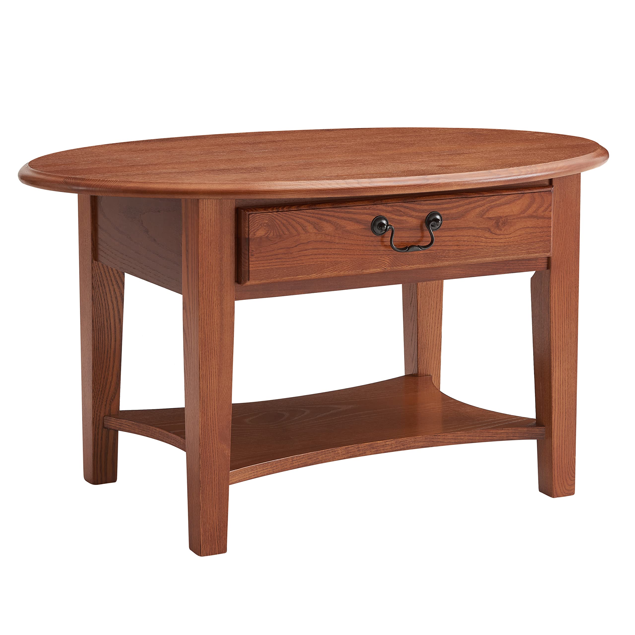 Solid Wood Side End Table with Storage Drawers & Oval Coffee Table Set - Handcrafted Rustic Oak Finish - Living Room Furniture for Home Decor