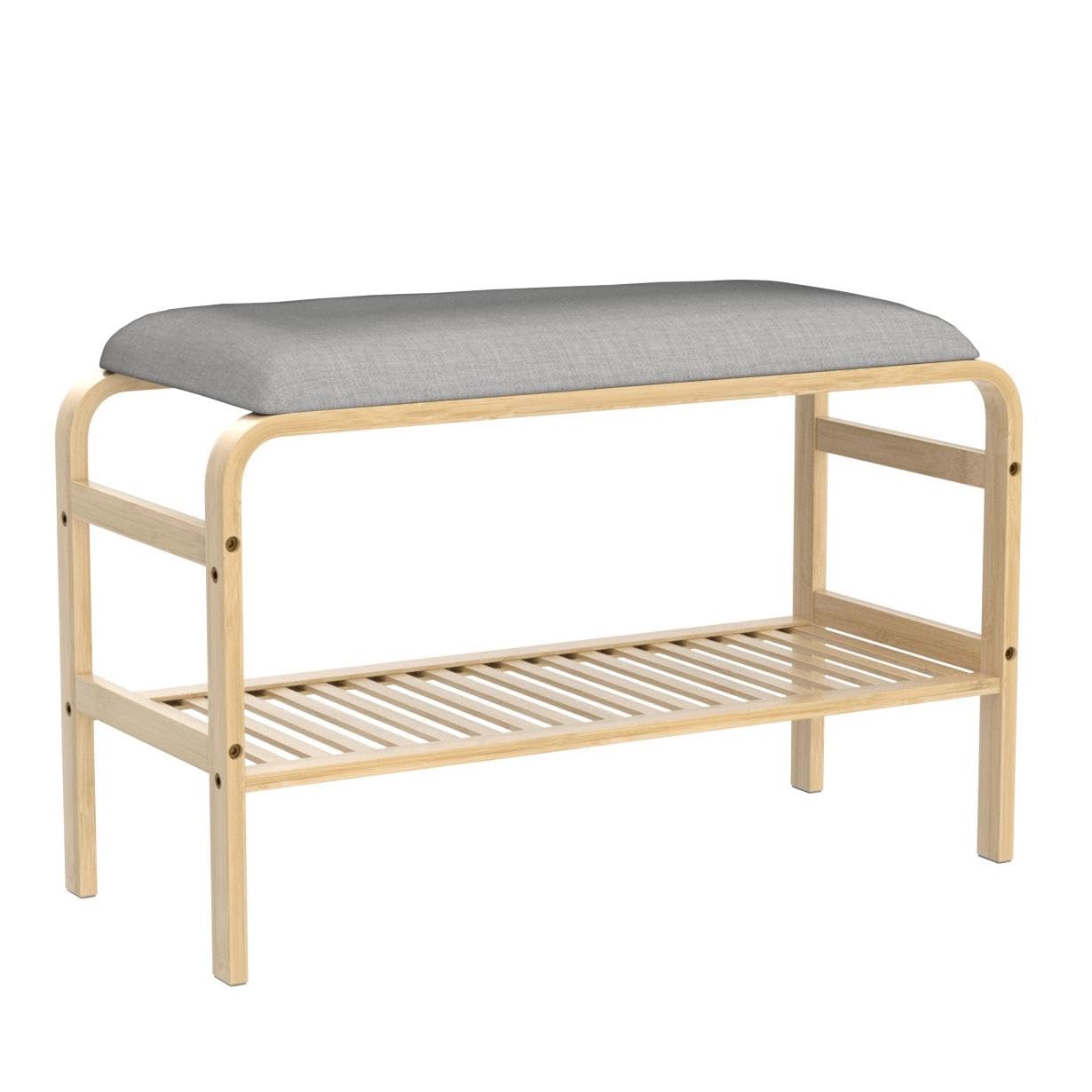 Relaxdays 3-Pair Shoe Bench with Padded Seat - Natural Wood Shoe Storage Organizer for Hallway, Wardrobe & Entryway (HBT 46 x 69 x 30 cm) - Perfect for Small Spaces & Home Organization