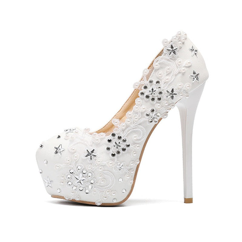 Sparkling Diamond Lace Flower High Heels for Women - European & American Water Platform Stiletto Pumps - Perfect for Parties, Weddings & Special Occasions