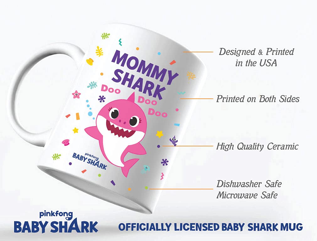 Funny Mommy Shark Coffee Mug - 15oz Ceramic Baby Shark Doo Doo Doo Mug for Mom, Mother's Day, Birthday Gifts, Mother Daughter/Son Novelty White Mug - Perfect for Home, Office & Coffee Lovers