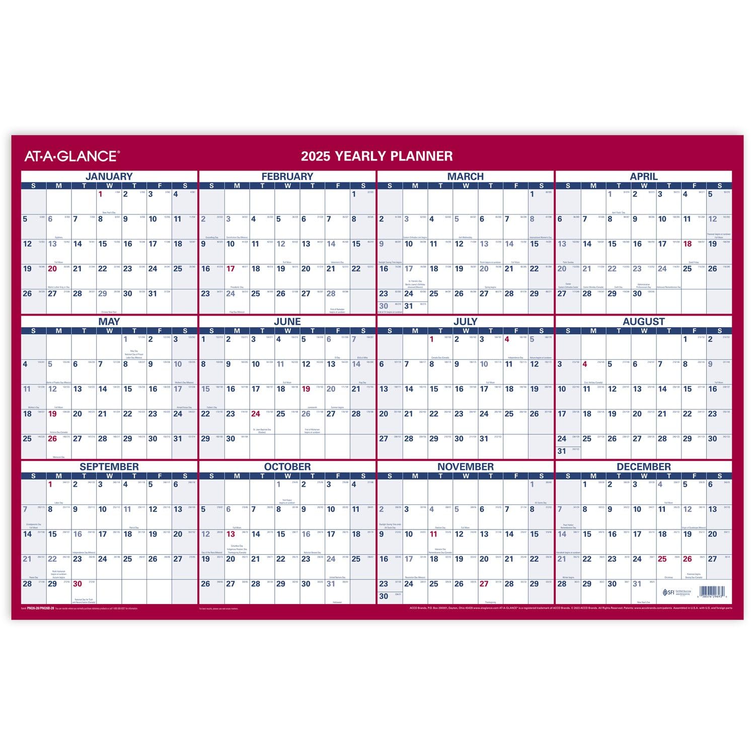 AT-A-GLANCE 2025 Dry Erase Wall Calendar Planner - 36