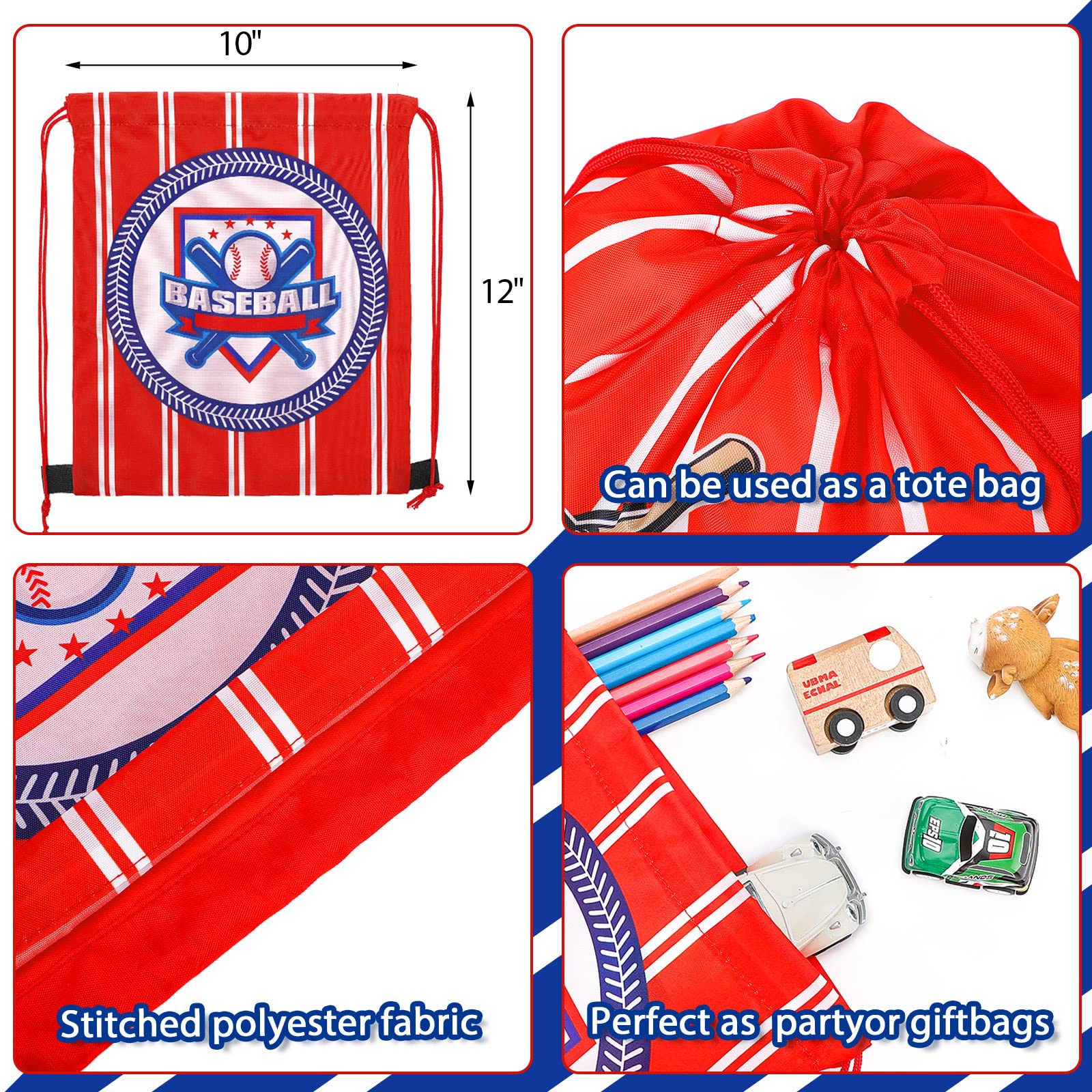 12 Pack Tondiamo Soccer Baseball Party Favor Bags - Drawstring Goodie Bags for Kids Birthday Parties, Sports Themed Events & Candy Treat Supplies - Perfect for Team Snacks, Game Day Favors & Birthday Giveaways