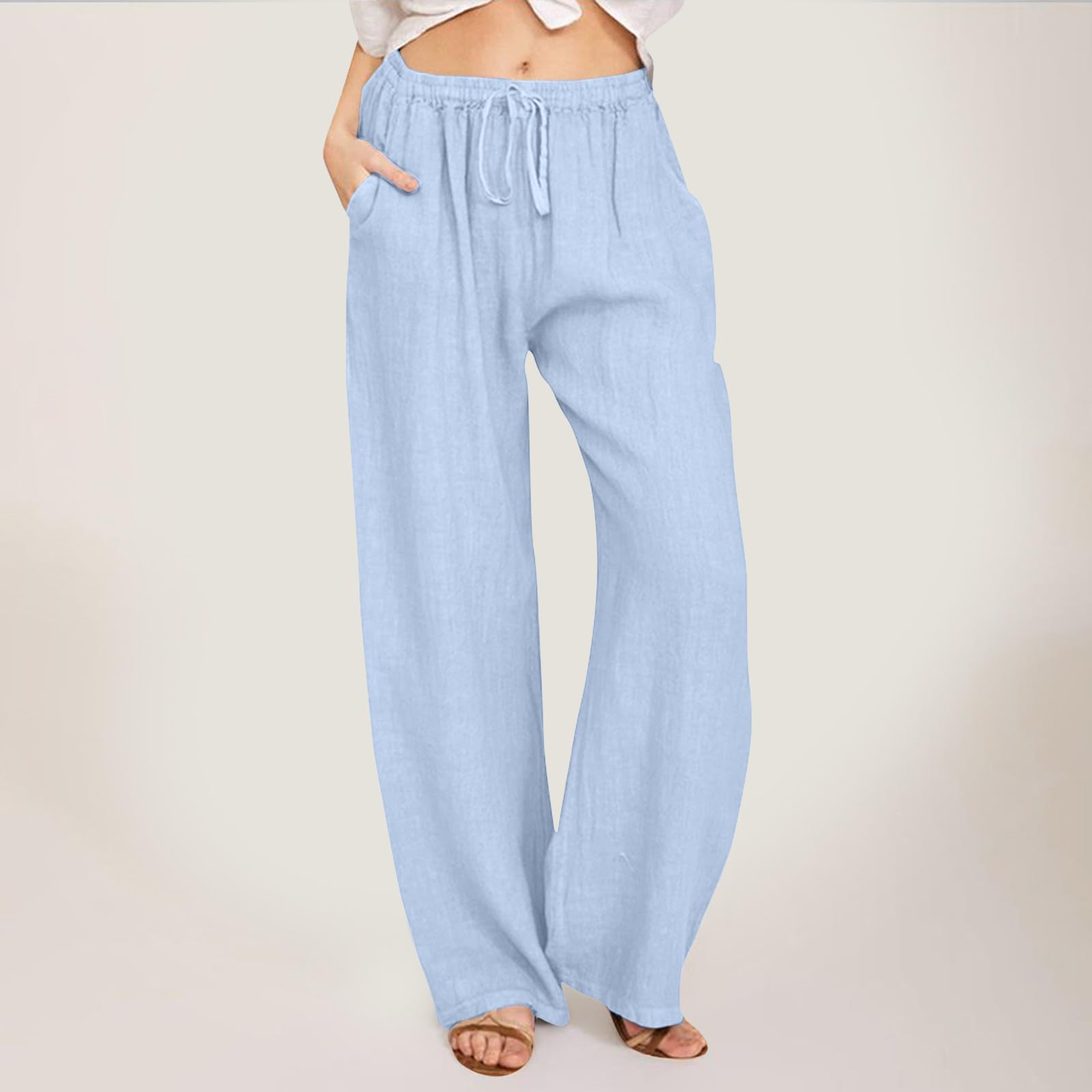 NLOMOCT Women's Linen Cropped Pants - Casual Wide Leg Capri Pants with Tulip Hem | Summer Breathable Tapered Pants for Beach, Travel & Office Wear