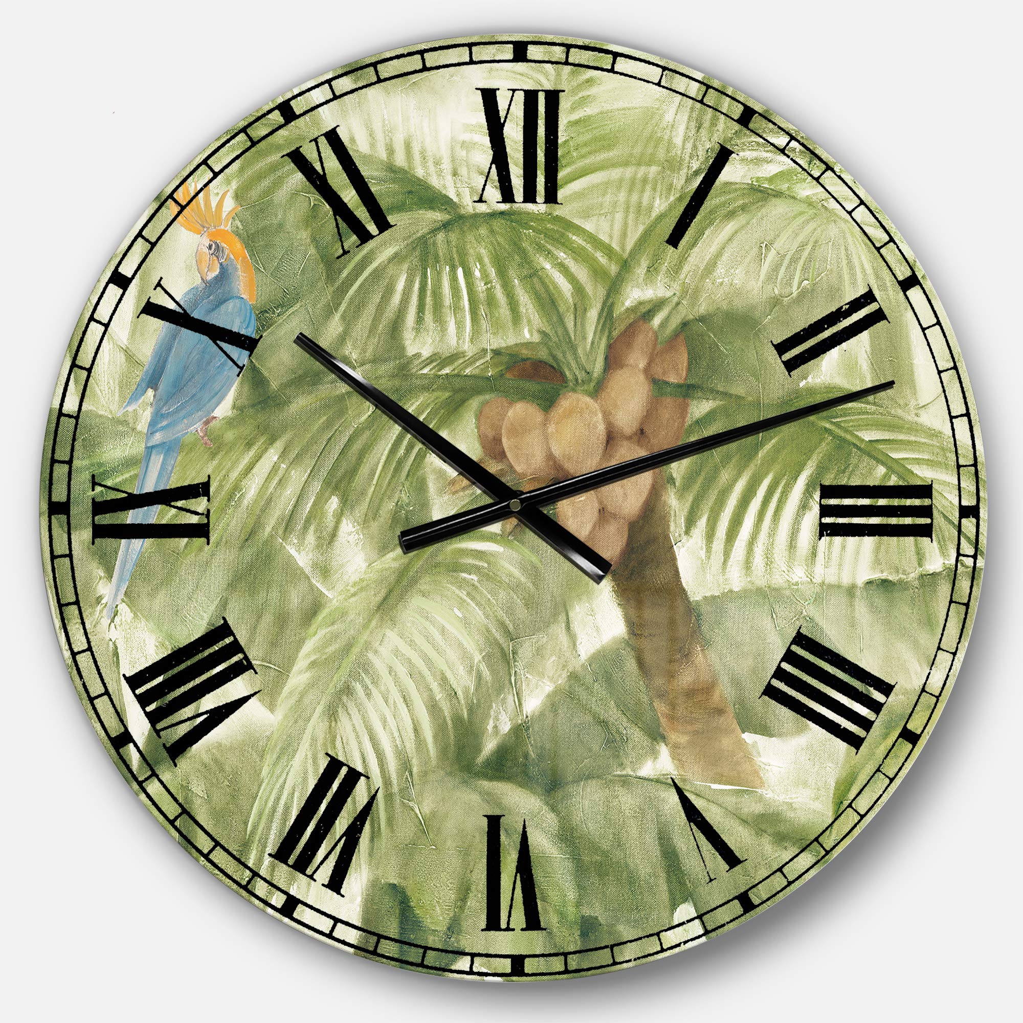 Designart Tropical Canopy Green Farmhouse Wall Clock - 12 Inch Round Metal Wall Decor for Living Room, Bedroom, Office | Nature-Inspired Home Decor with Botanical Design, Perfect for Boho & Rustic Interiors