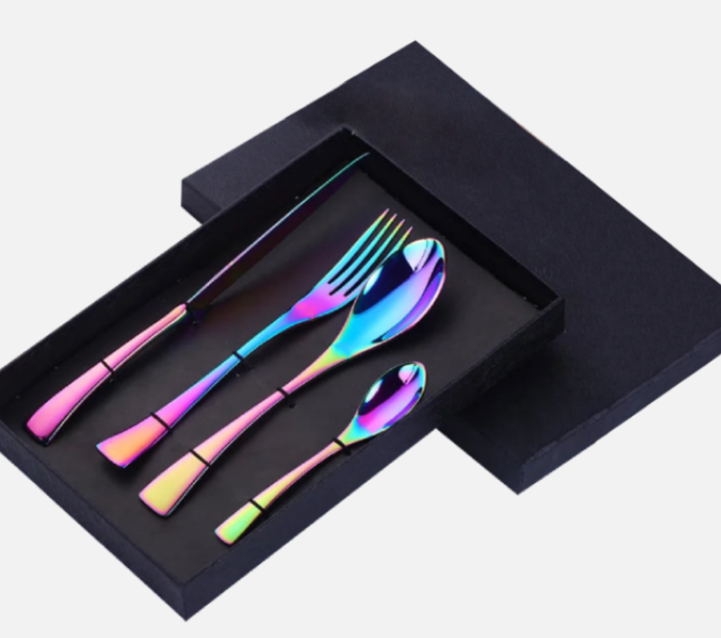 Premium Fire Rainbow Stainless Steel Serving Utensils Set - 5-Piece Kitchen Tools for Cooking, BBQ, Buffet & Party Serving - Durable & Stylish Serving Spoons, Tongs & Ladle for Home & Restaurant Use