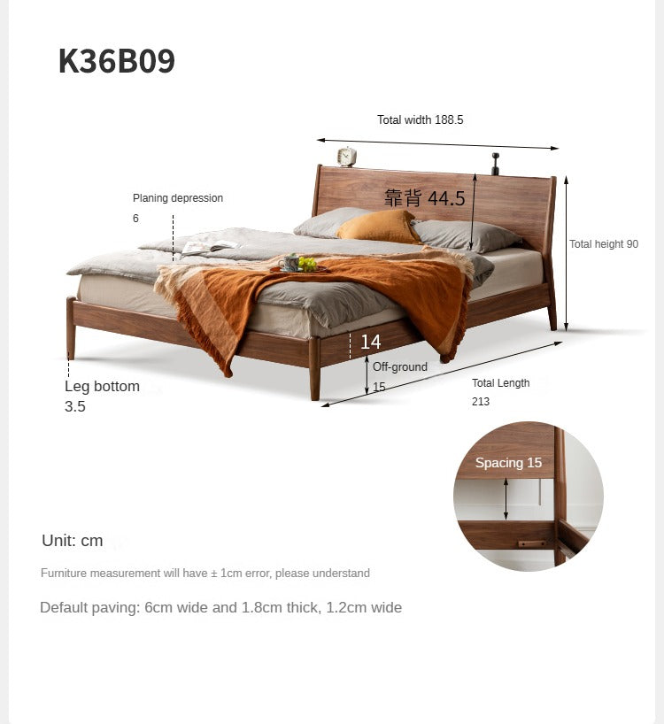 Solid Black Walnut Wood Bed Frame - Queen Size, Natural Wood Grain, Sturdy Platform Bed - Perfect for Modern, Farmhouse & Rustic Bedroom Decor
