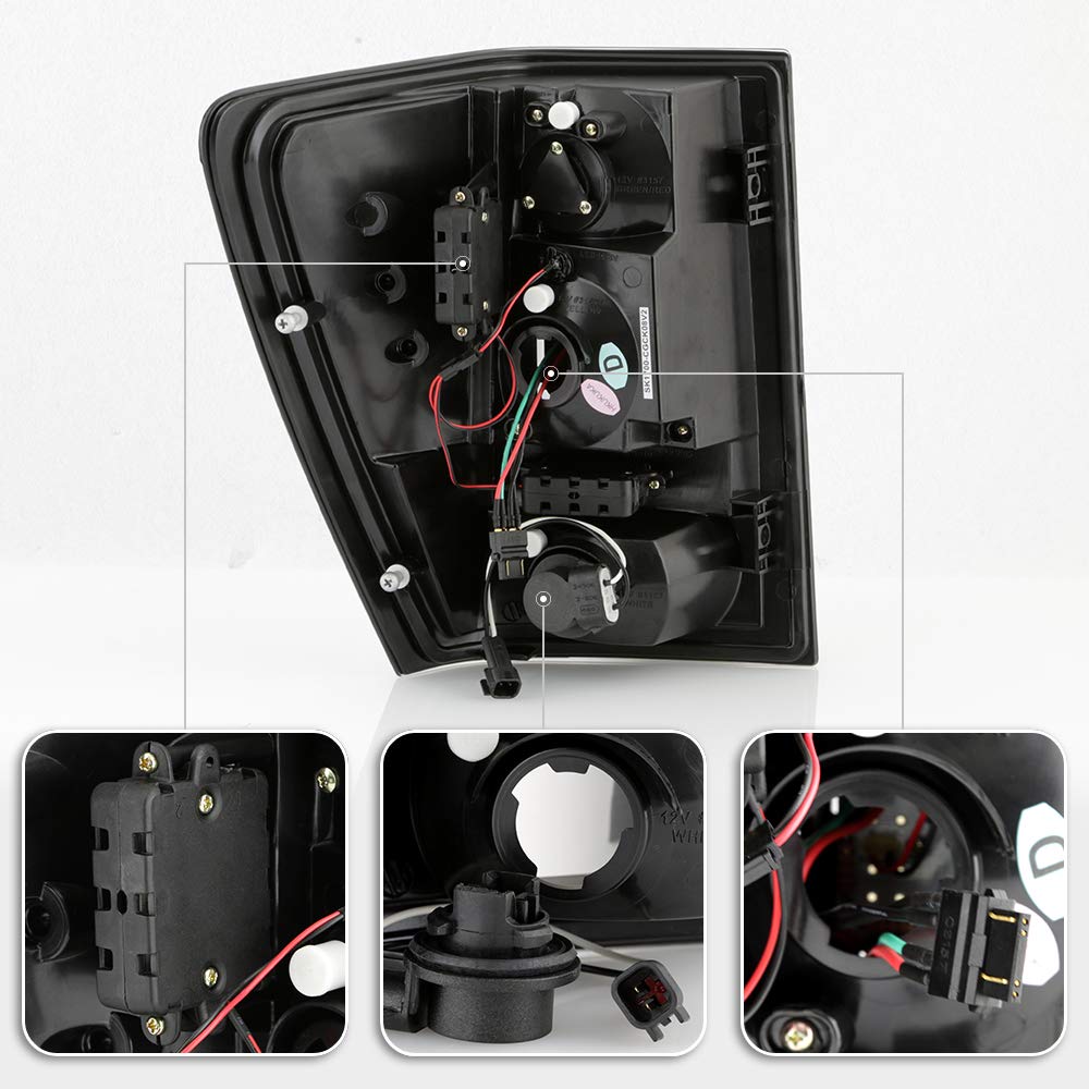 ACANII LED Tail Lights for 2007-2010 Jeep Grand Cherokee - Black Housing with Smoke Lens - Brake Light Assembly Pair (Left+Right) - Enhanced Visibility & Style for Off-Roading & Night Driving