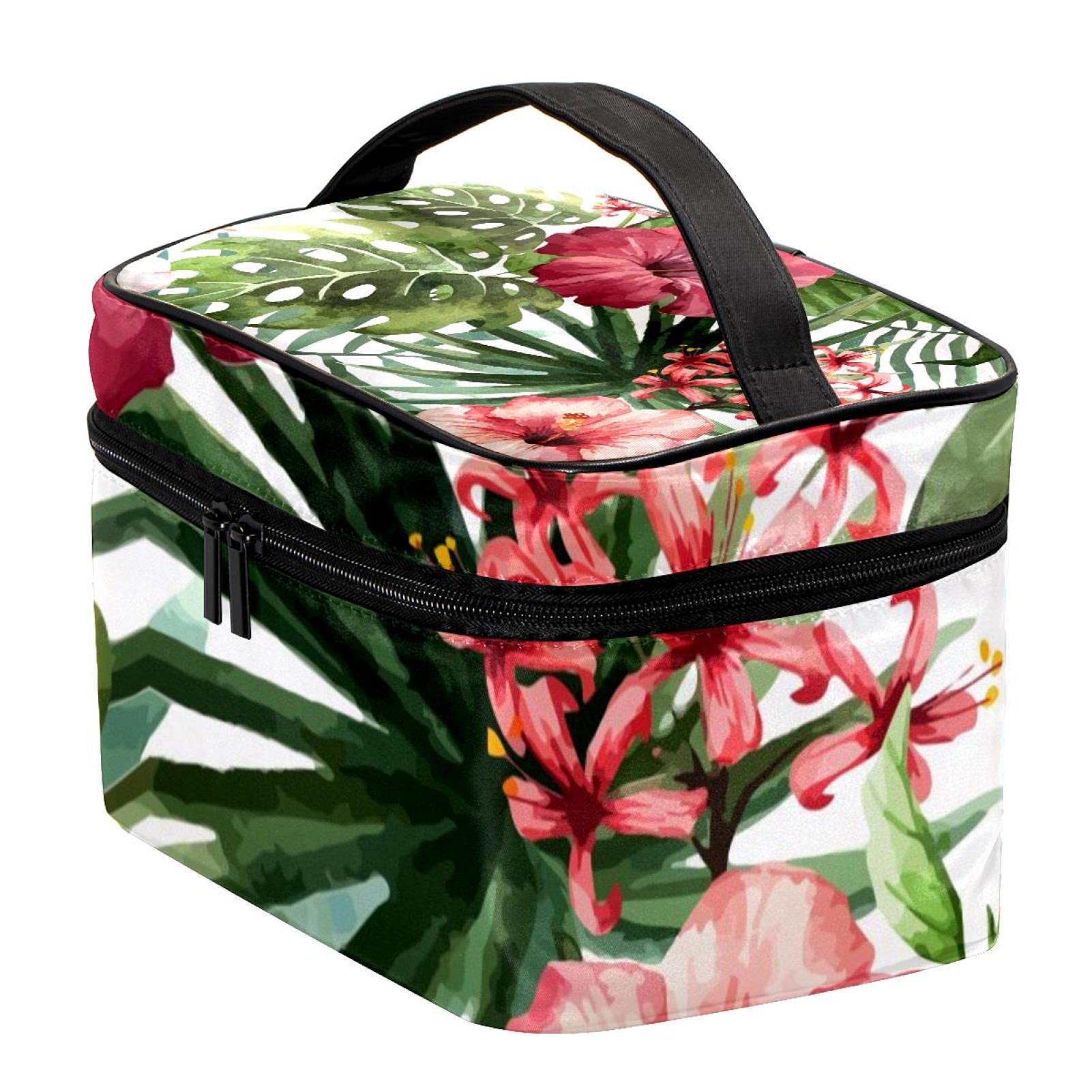 Stylish Tropical Red Floral Travel Makeup Bag - Large Waterproof Cosmetic Organizer with Zipper for Women & Girls | Perfect for Vacations, Gym & Daily Essentials Storage