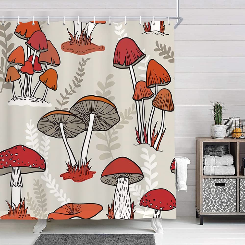 Retro Psychedelic Mushroom Shower Curtain - Watercolor Floral Cartoon Bathroom Decor with Hooks, 60x70 Inches, Polyester Fabric for Vintage & Boho Style Bathrooms - Perfect for Kids' Rooms, Dorms, and Themed Bathroom Decor