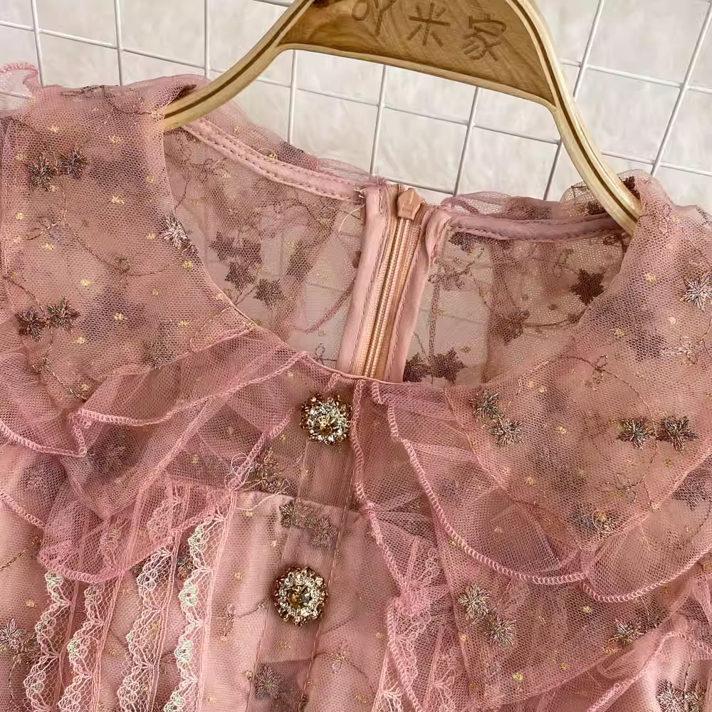 Autumn Sweet Doll Collar Embroidered Mesh A-Line Cake Dress 1774 | Elegant Party Dress for Women | Perfect for Weddings, Tea Parties & Special Occasions