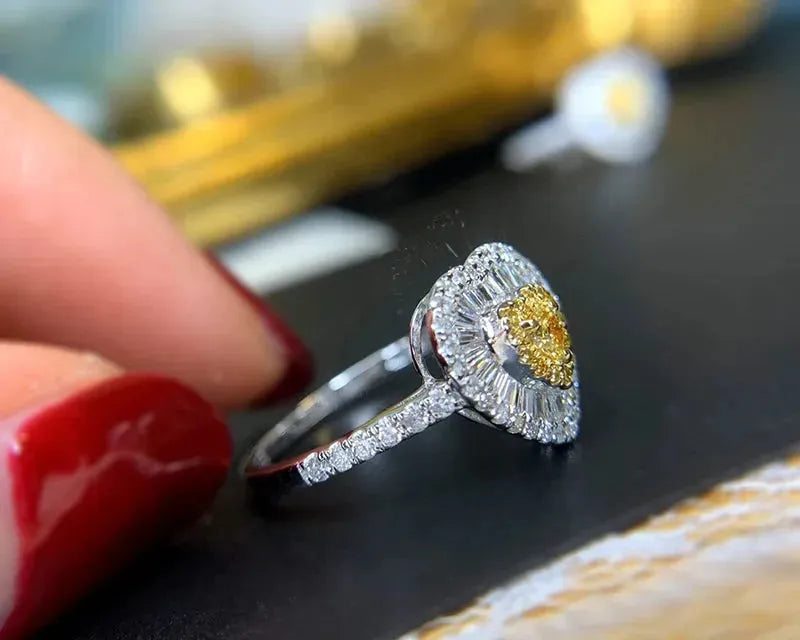 18K White Gold Heart-Shaped Diamond Engagement Ring for Women - 0.60 Carat Natural Yellow Diamond, Romantic Jewelry Gift for Anniversary, Proposal & Special Occasions