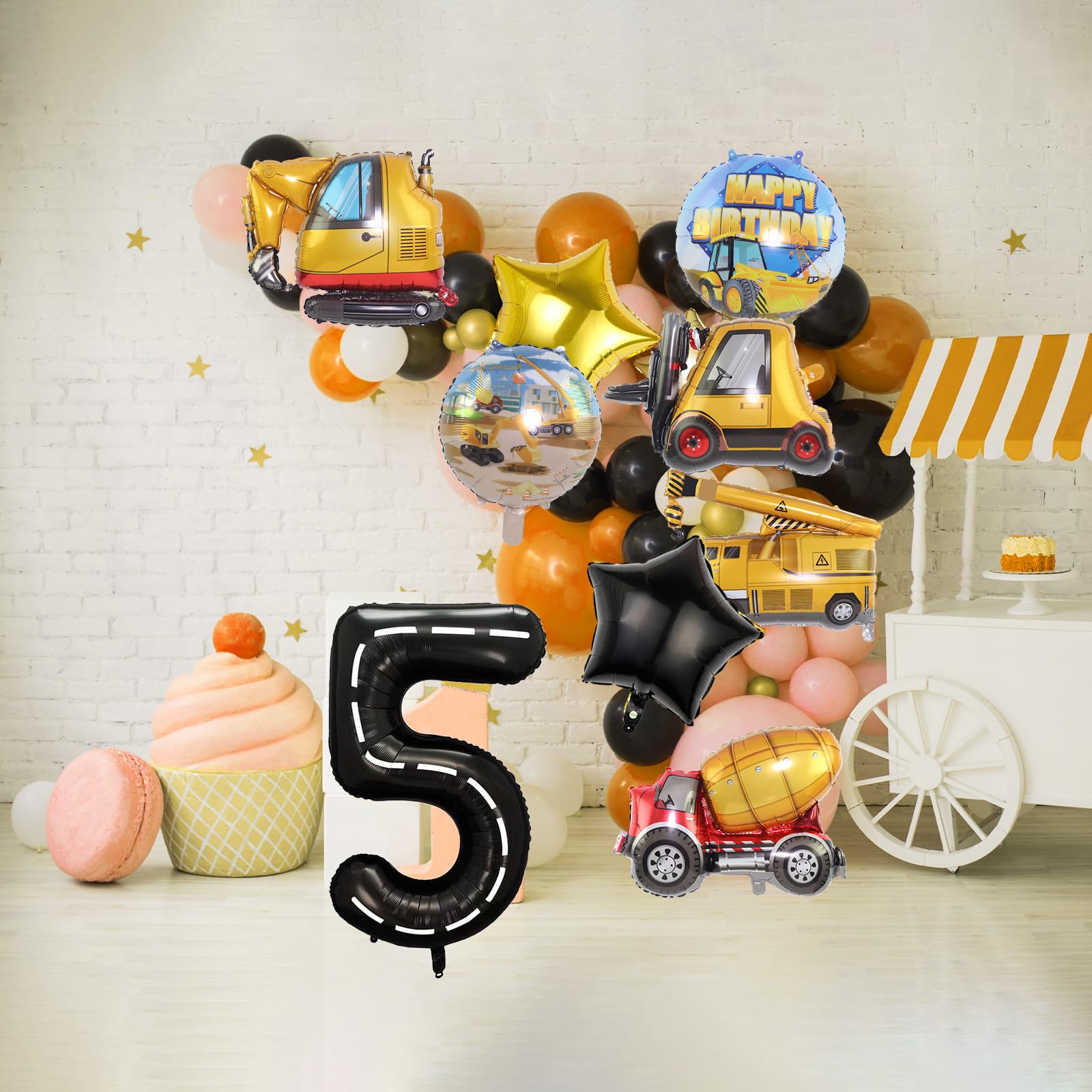 Construction 5th Birthday Party Decorations Set - 9pcs Foil Number Balloons for Construction Truck Theme Party Supplies | Perfect for Kids Birthday, Construction Themed Events & DIY Party Decor