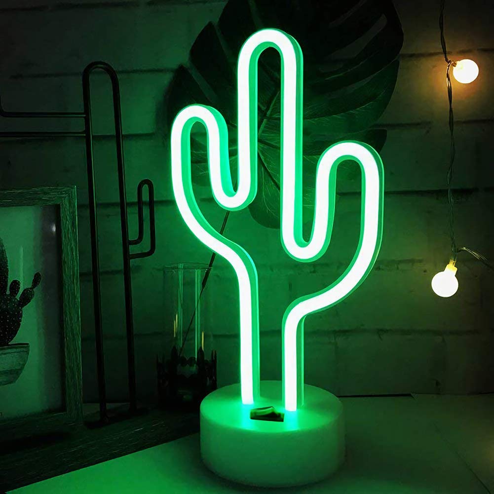 BAILEY Green Cactus Neon Lights - USB/Battery Powered LED Cactus Neon Sign with Stand - Kids Room Decor, Bedroom Night Light, Wedding Party Decorations - Perfect for Nursery, Teen Room & Boho Home Decor