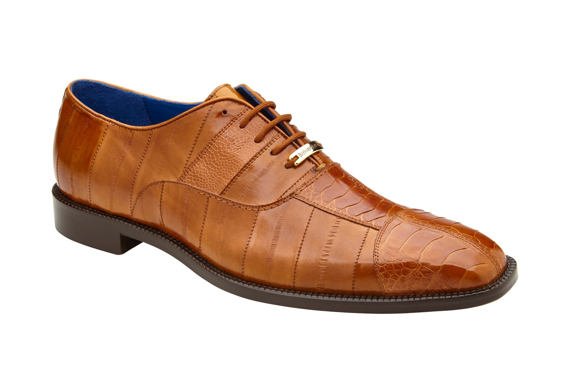 Belvedere Mare Genuine Ostrich & Eel Leather Dress Shoes in Camel - Size 9.5 - Luxury Formal Footwear for Business Meetings & Special Occasions