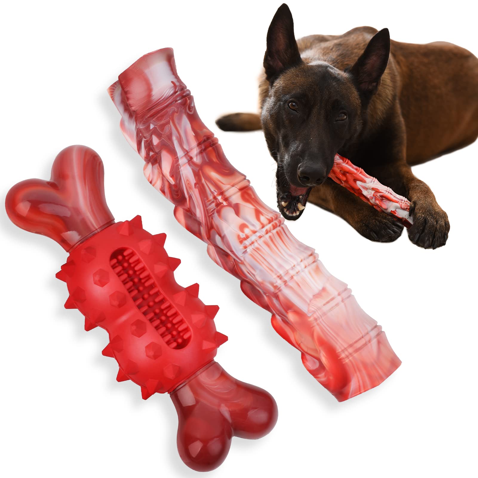Durable DHR Dog Chew Toys 2-Pack - Tough Rubber & Nylon Chew Bones for Large Breed Aggressive Chewers - Nearly Indestructible Dental Cleaning Dog Toys for German Shepherds, Pitbulls & Big Dogs - Perfect for Playtime, Training & Teeth Cleaning at Home or Outdoors