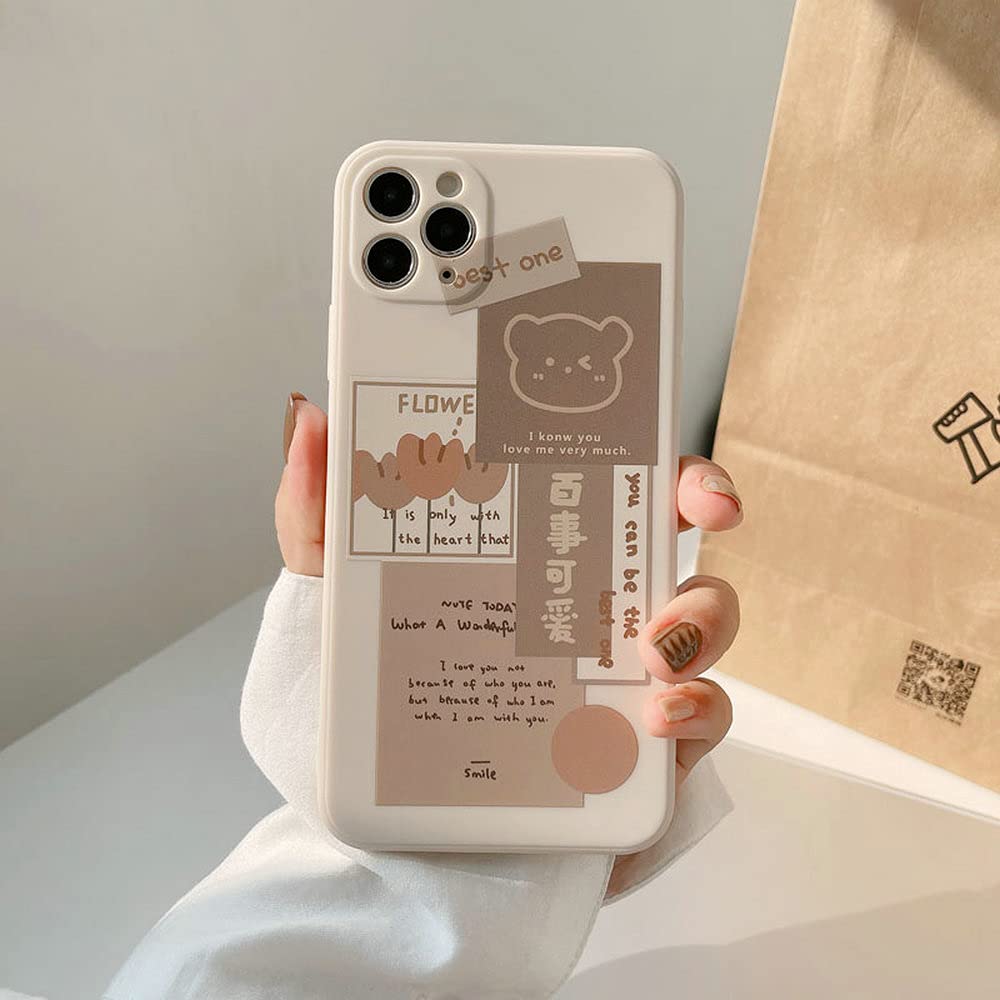 Cute Kawaii Bear Cartoon Soft Silicone Protective Phone Case for iPhone 12 Pro Max - Aesthetic Design for Girls & Women, Perfect for Everyday Use, School, Work & Travel