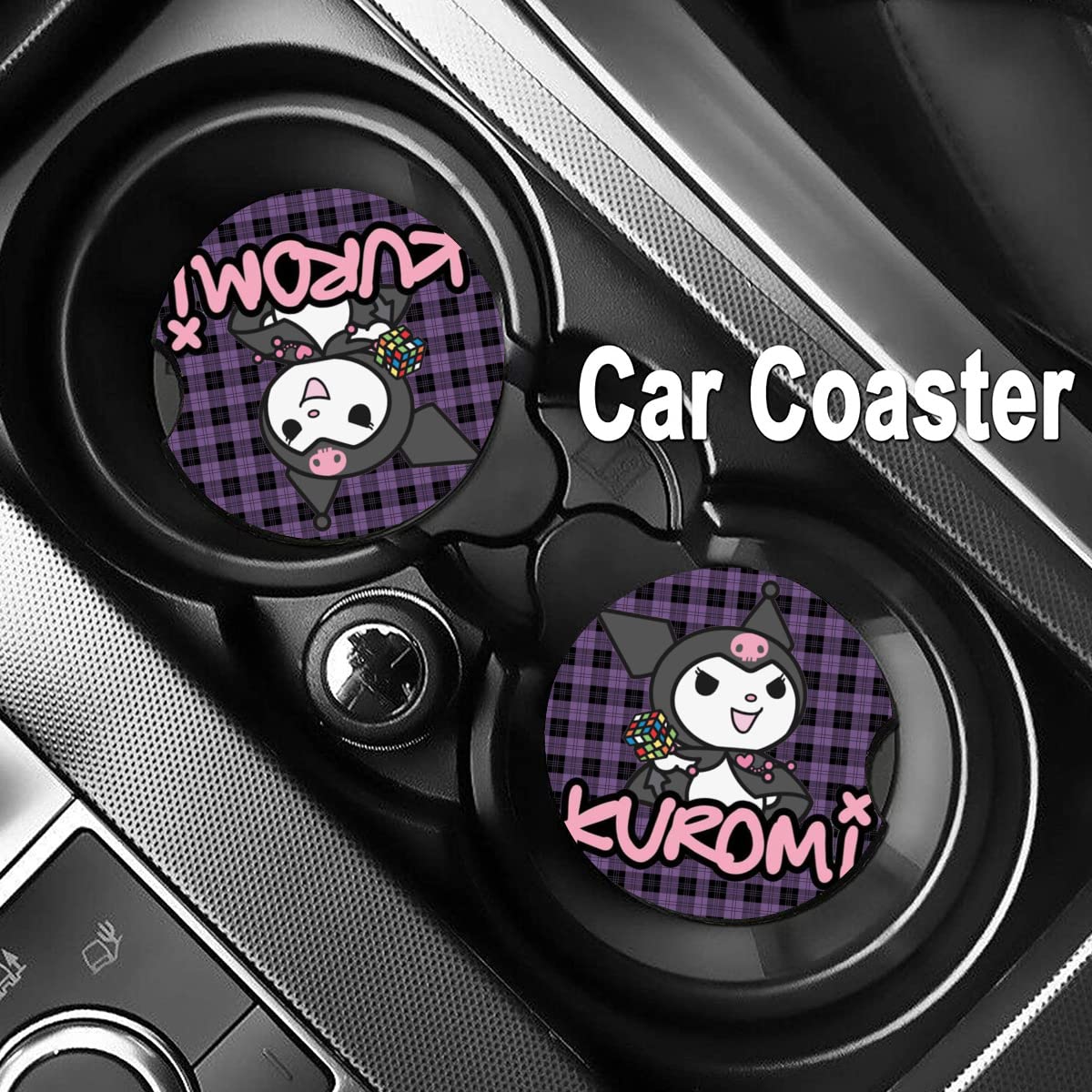 15 Inch Cute Cartoon Steering Wheel Cover with 2PCS Car Coasters - Kawaii Car Accessories for Women & Girls - Perfect for Daily Commute & Road Trips