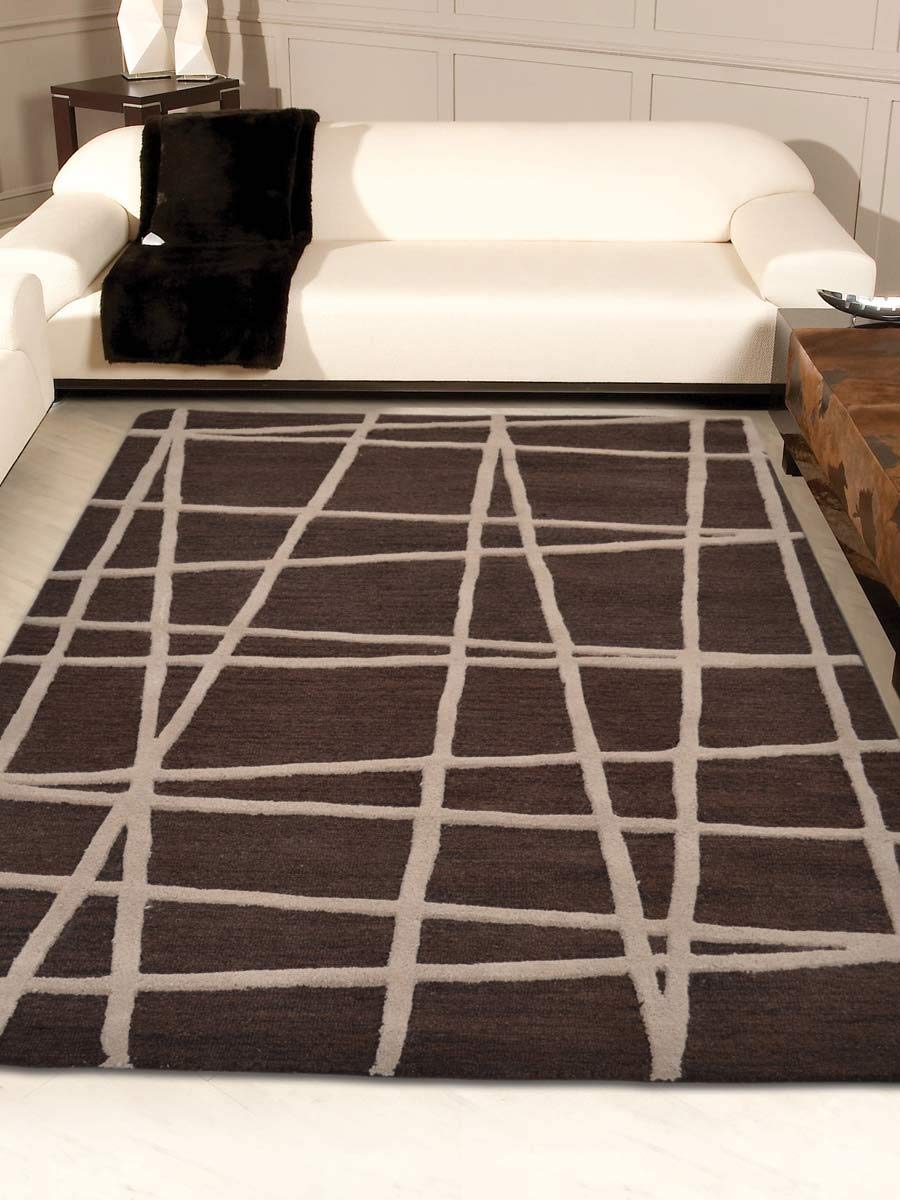 8 x 11 Inch Hand Tufted Wool Rectangle Area Rug - Geometric Brown Design for Living Room, Bedroom & Office Decor | Soft & Durable Floor Covering