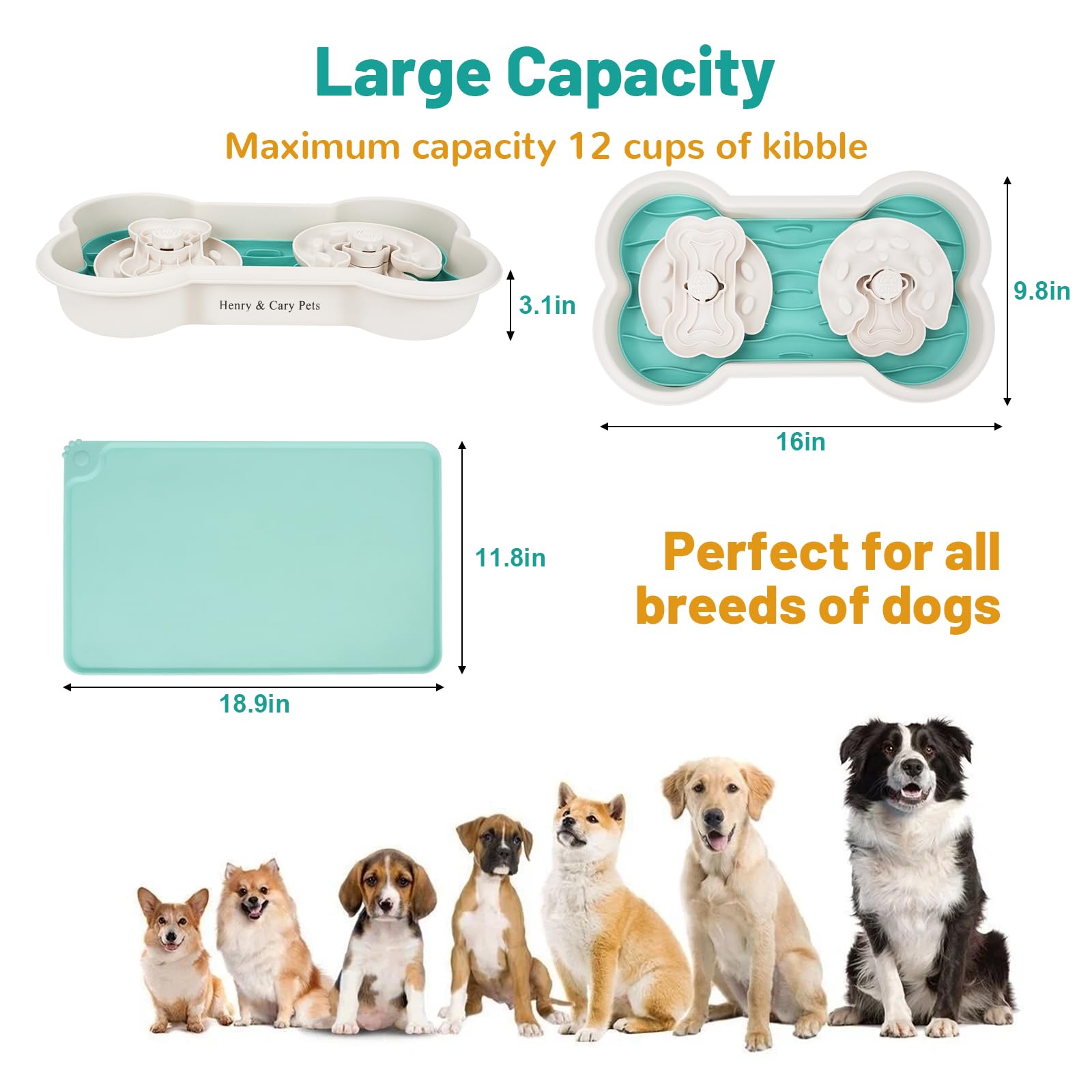 **Slow Feeder Dog Bowls for Large Breeds – Anti-Choking Interactive Pet Bowl for Dry, Wet & Raw Food – Bloat Stop Design with Non-Slip Silicone Mat – Perfect for Fast Eaters & Mealtime Enrichment**    *(Ideal for Large Dogs, Puppies & Pets Prone to Bloat – Great for Portion Control & Mental Stimulation During Feeding)*